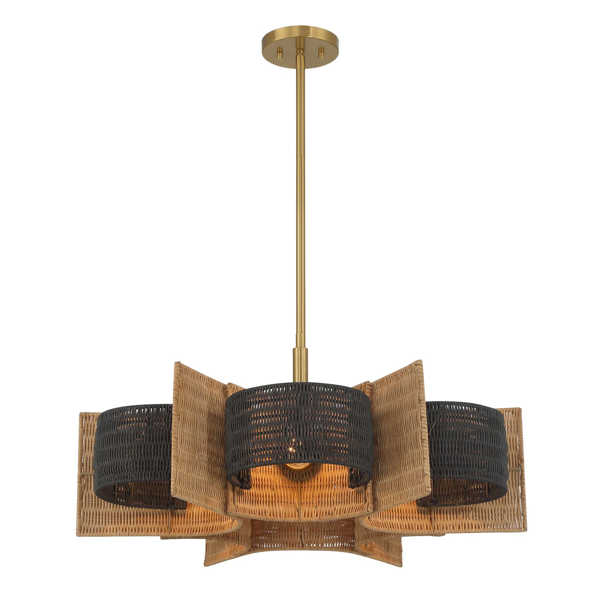 Shown in Warm Brass finish and Natural Rattan accent