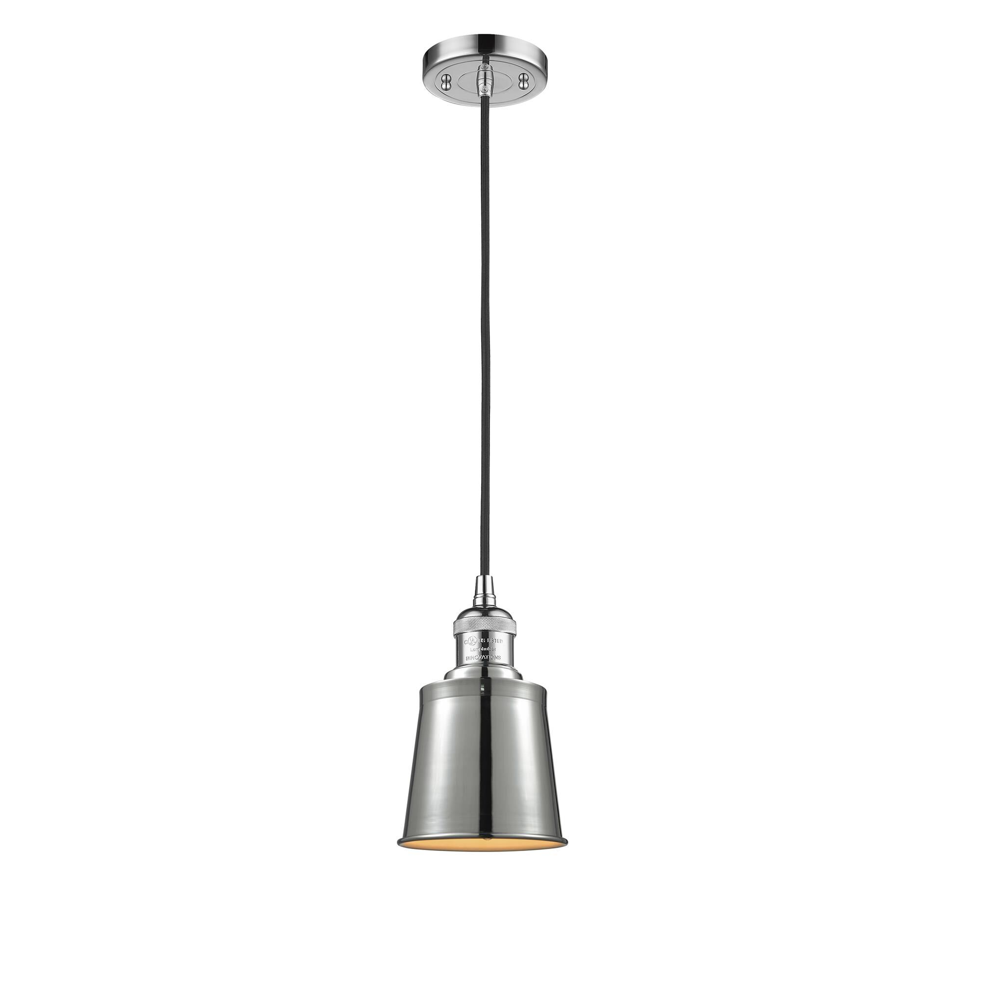 Shown in Polished Chrome finish and Polished Chrome glass and Polished Chrome shade and Black Textured Cord accent