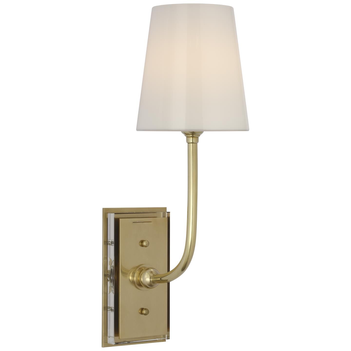 Shown in Hand-Rubbed Antique Brass finish and White glass