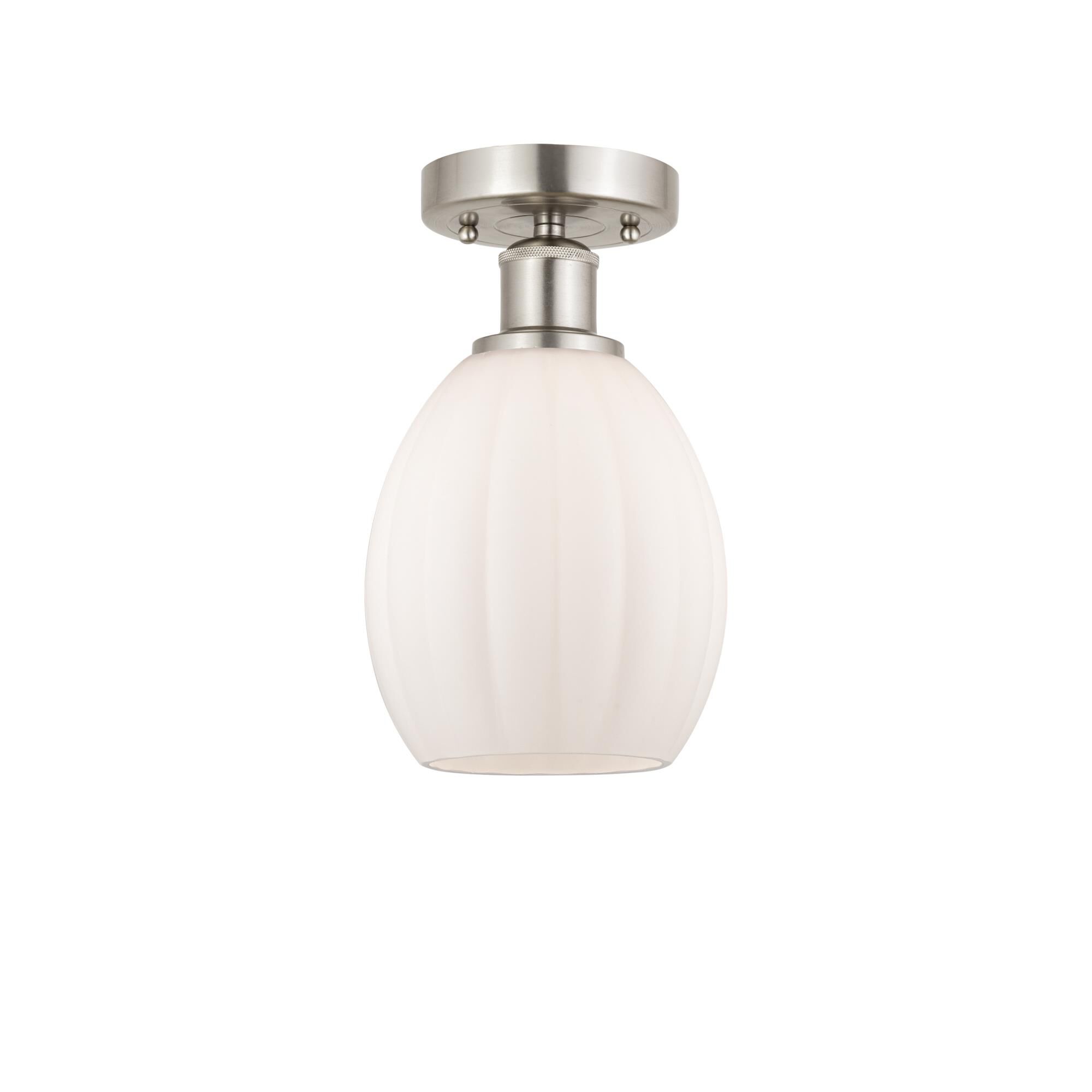 Shown in Brushed Satin Nickel, Matte White finish and Matte White glass and Matte White Glass shade