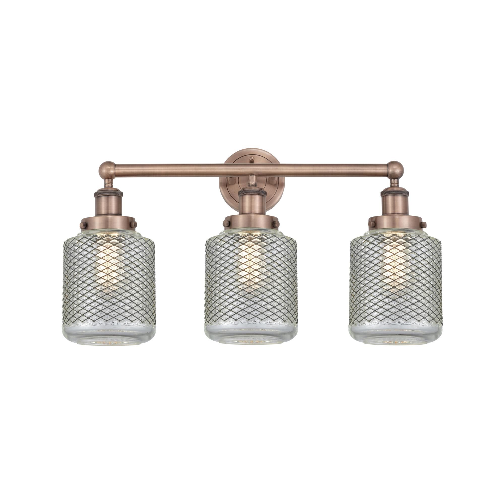 Shown in Antique Copper finish and Clear Wire Mesh glass