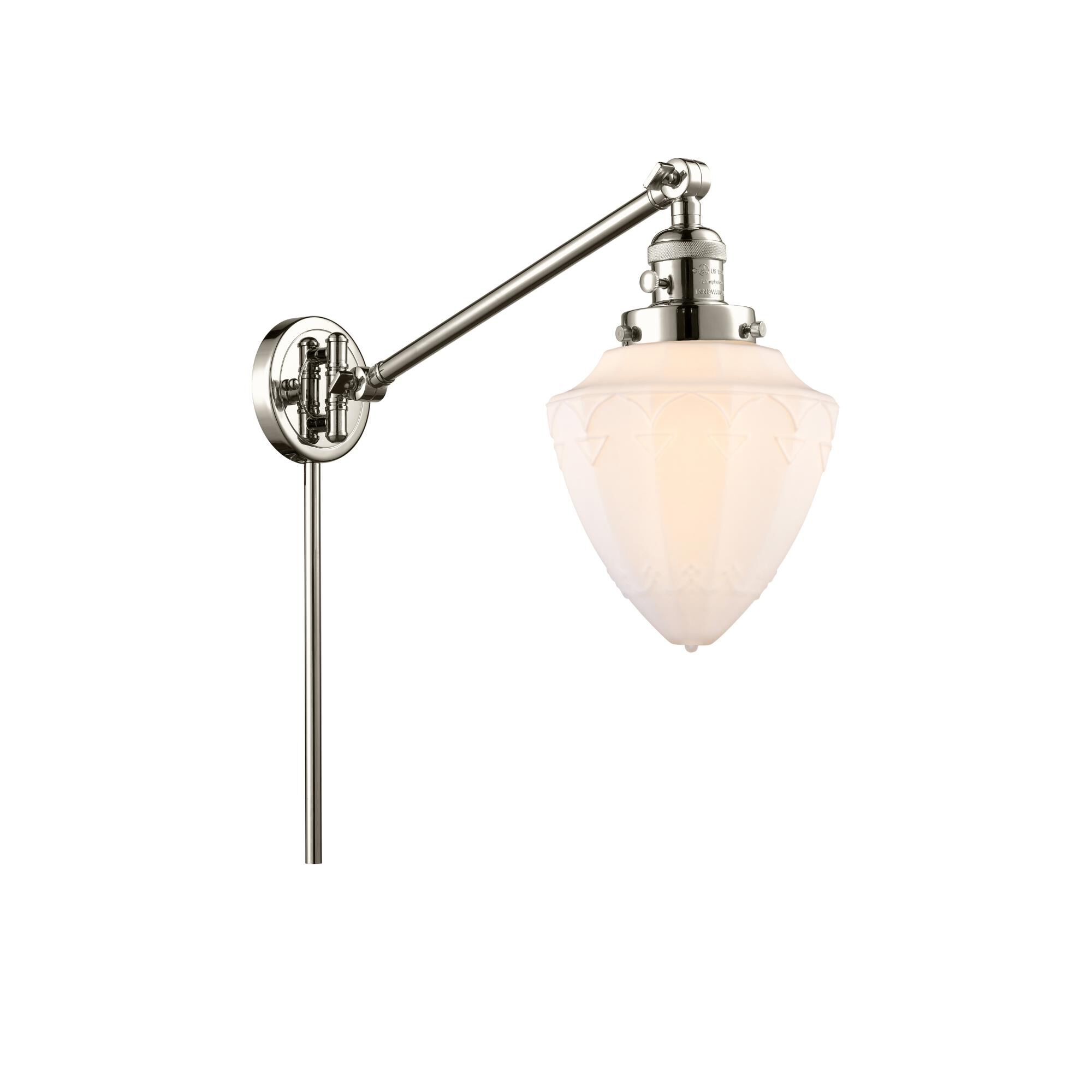 Shown in Polished Nickel finish and Matte White Cased Small Bullet glass