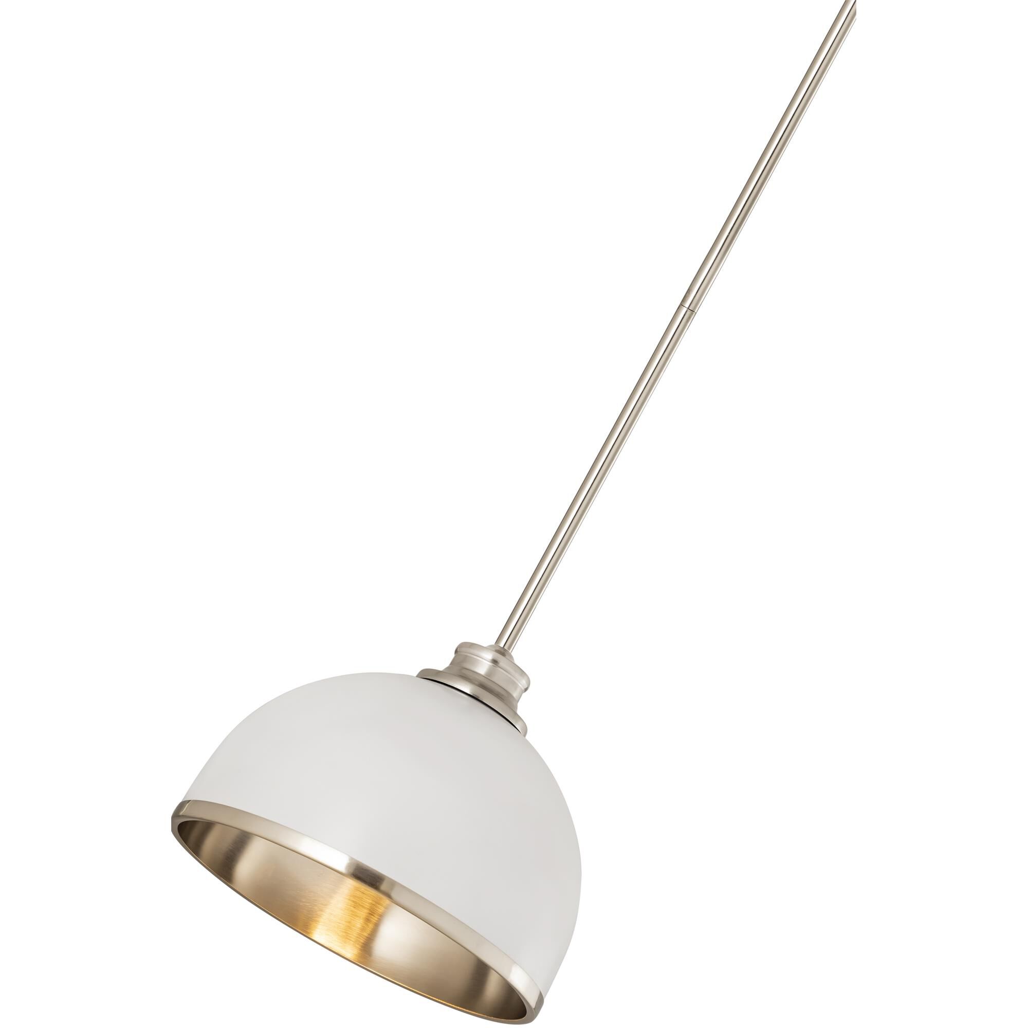 Shown in Matte White And Brushed Nickel finish and Stainless Steel glass and Stainless Steel shade