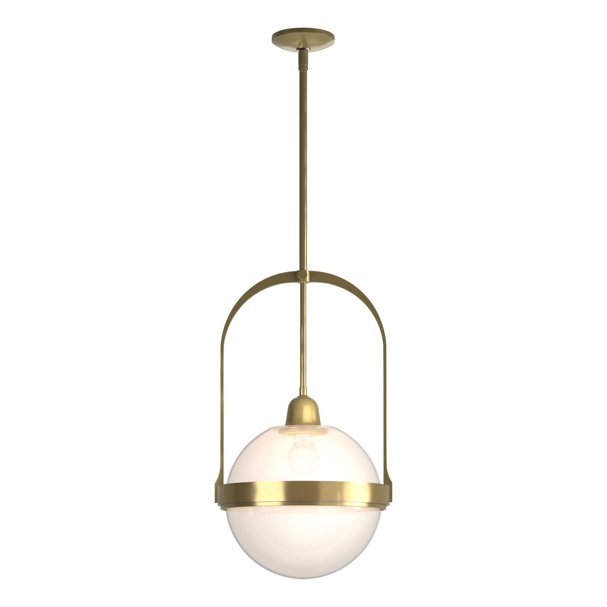 Shown in Modern Brass finish and Opaline glass