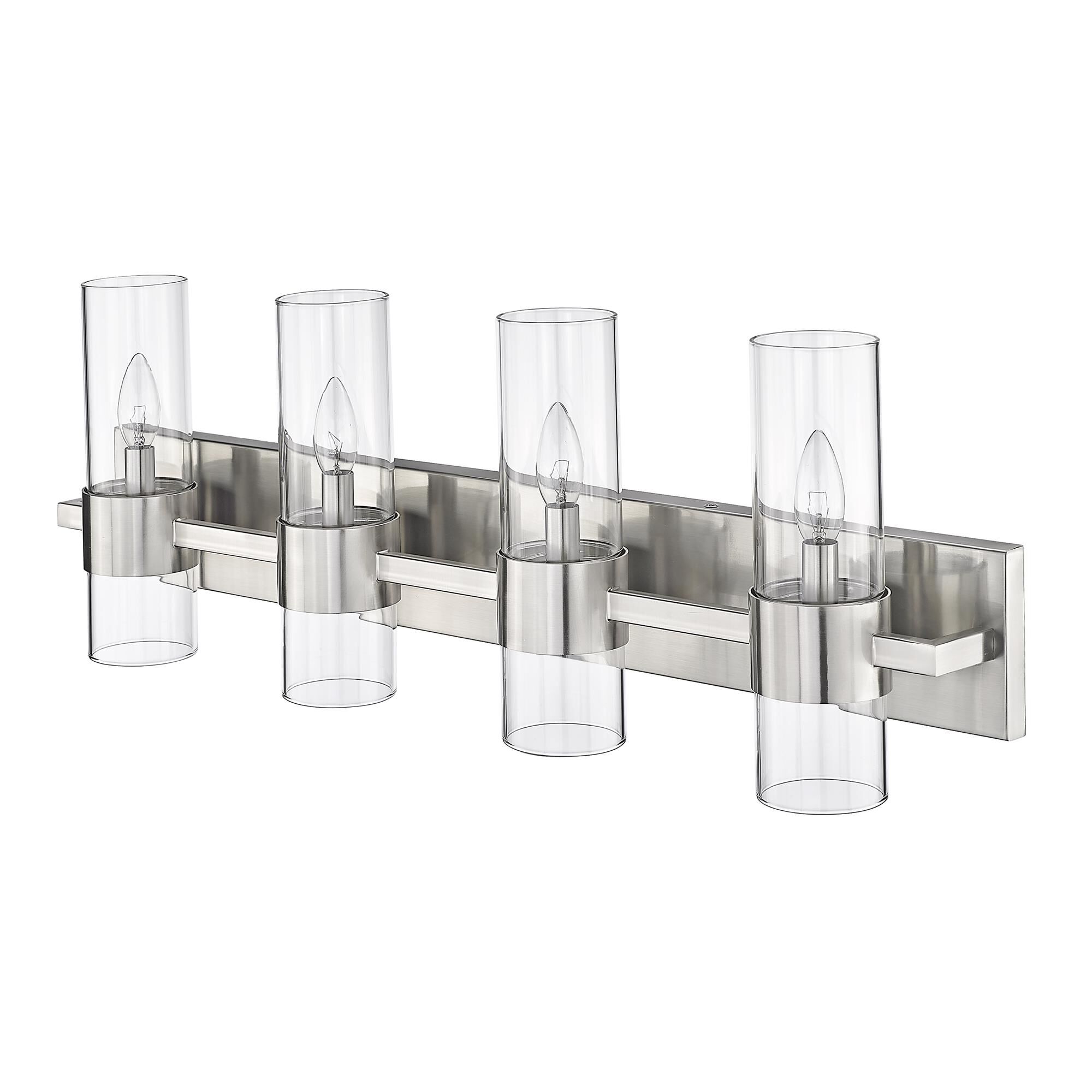 Shown in Brushed Nickel finish and Clear glass