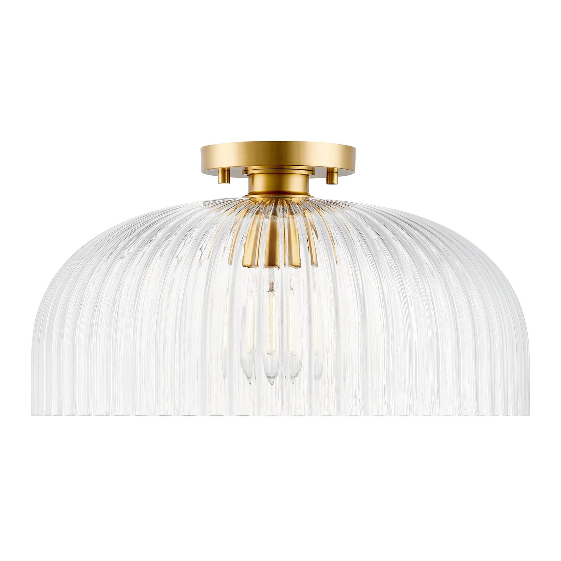 Shown in Natural Brass finish and Clear Pleated glass and Glass shade