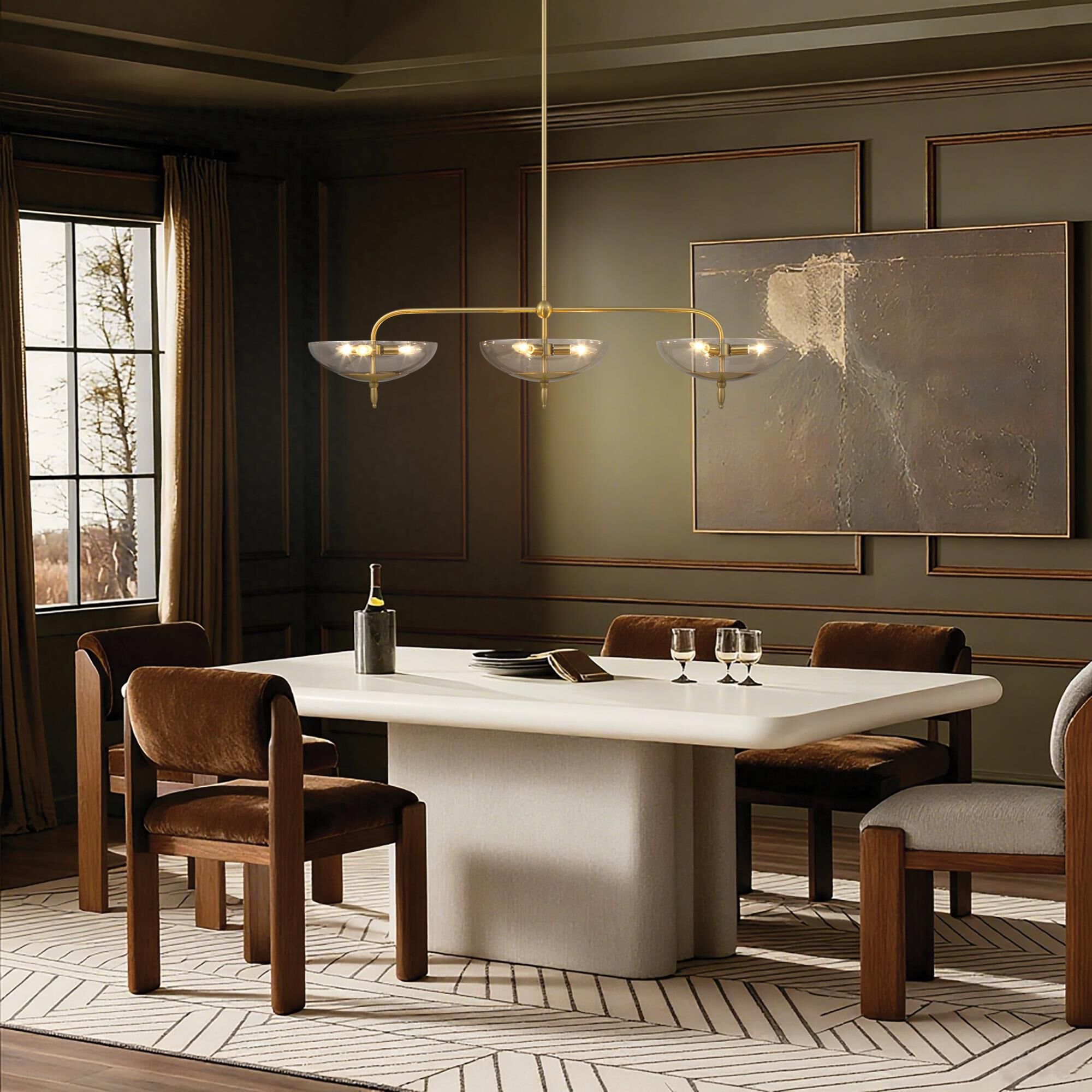 Shown in Brushed Gold finish and Smoked Amber glass