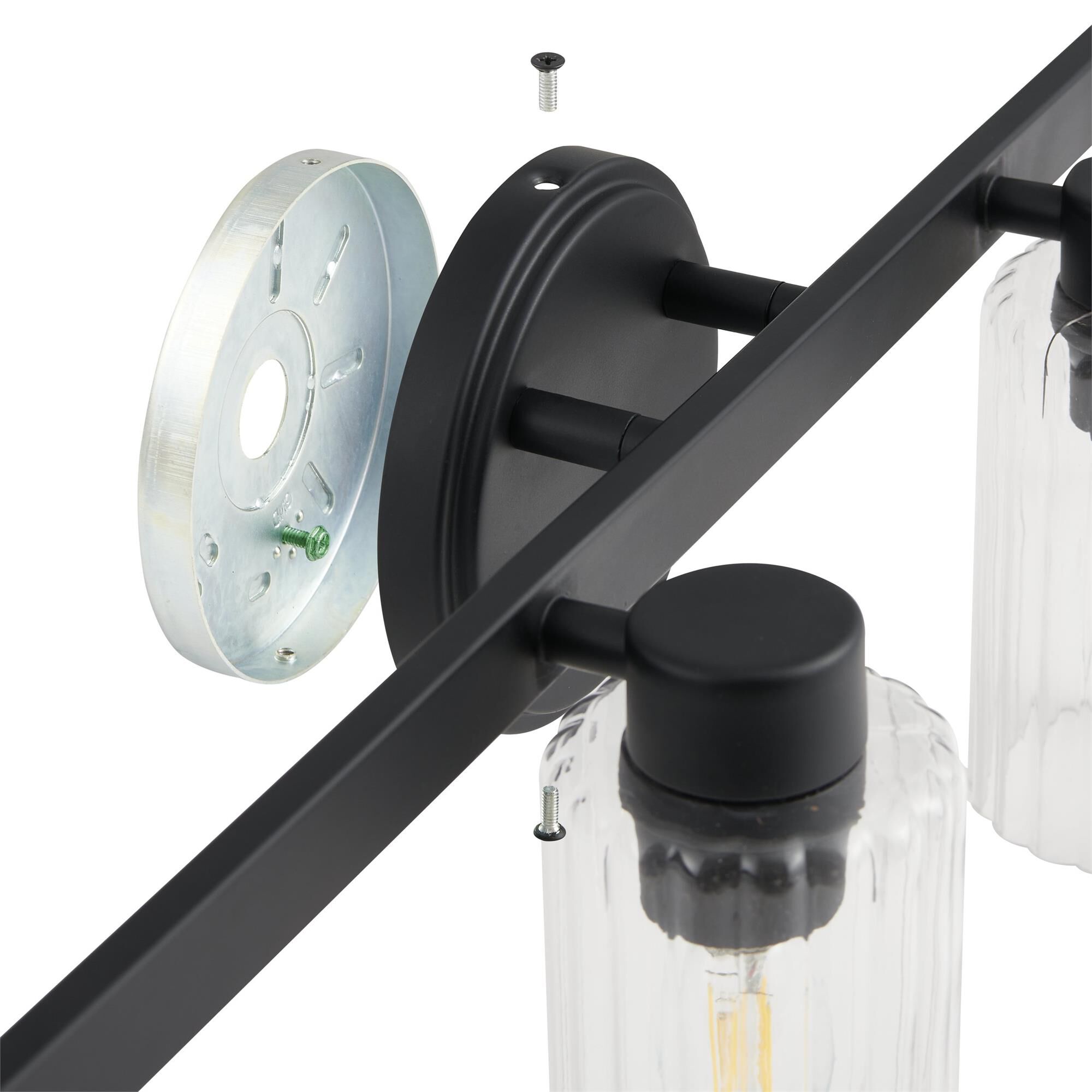 Shown in Matte Black finish and Clear Ribbed glass