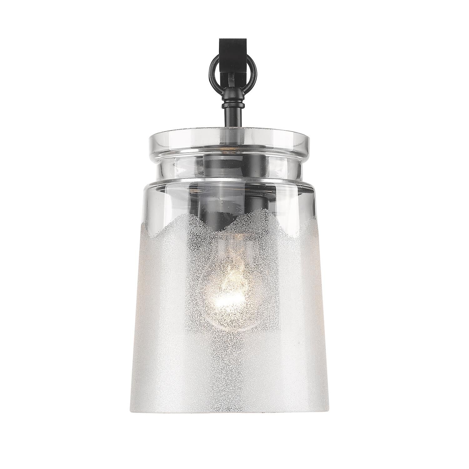 Shown in Black finish and Clear Frosted Artisan glass