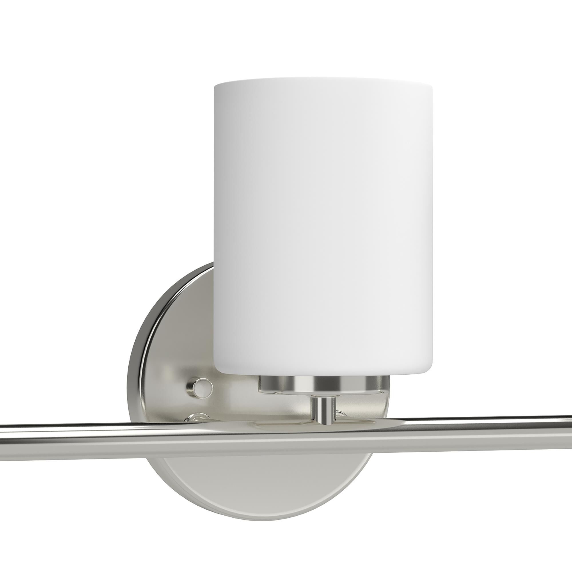 Shown in Brushed Nickel finish and Etched Painted White glass