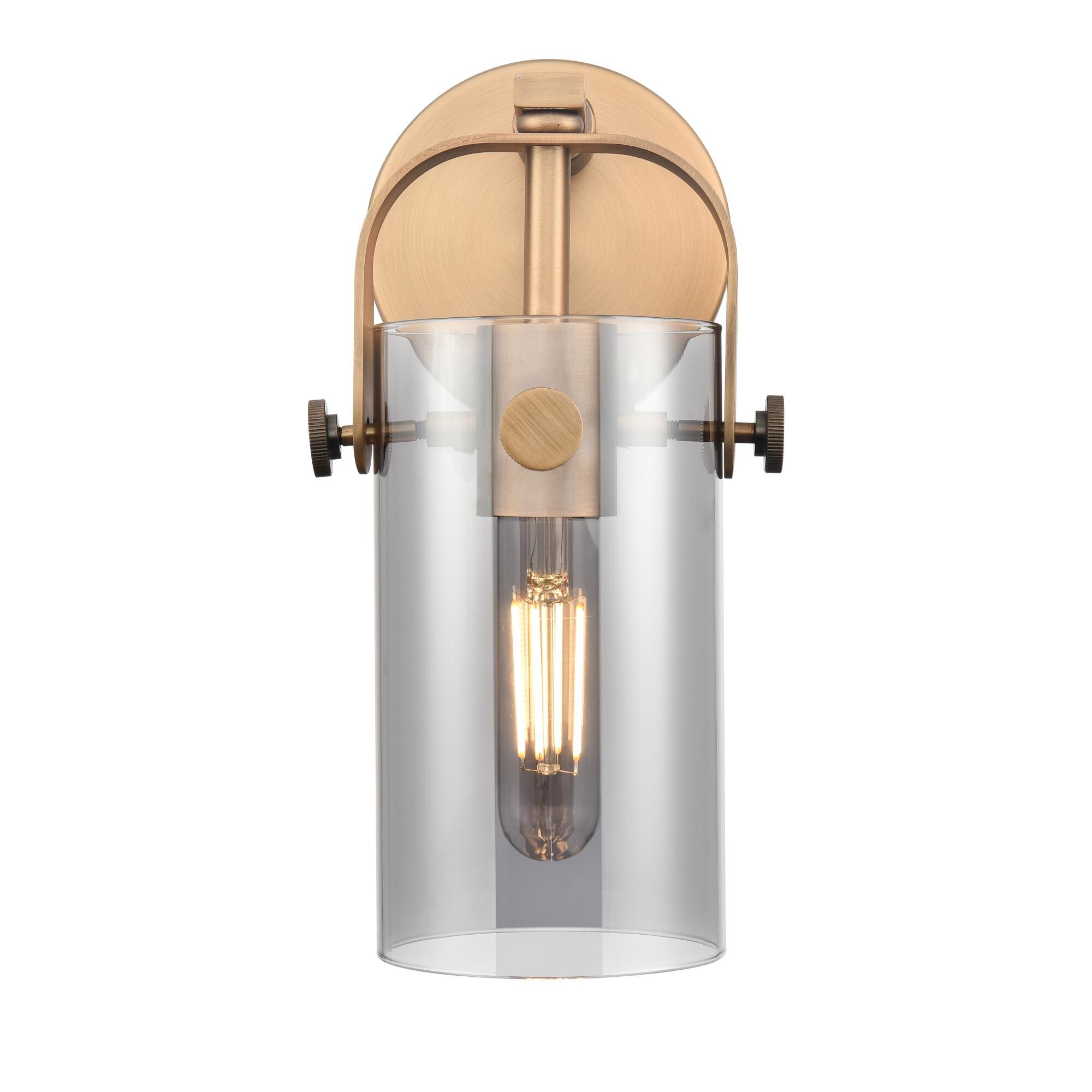 Shown in Brushed Brass finish and Plated Smoke glass