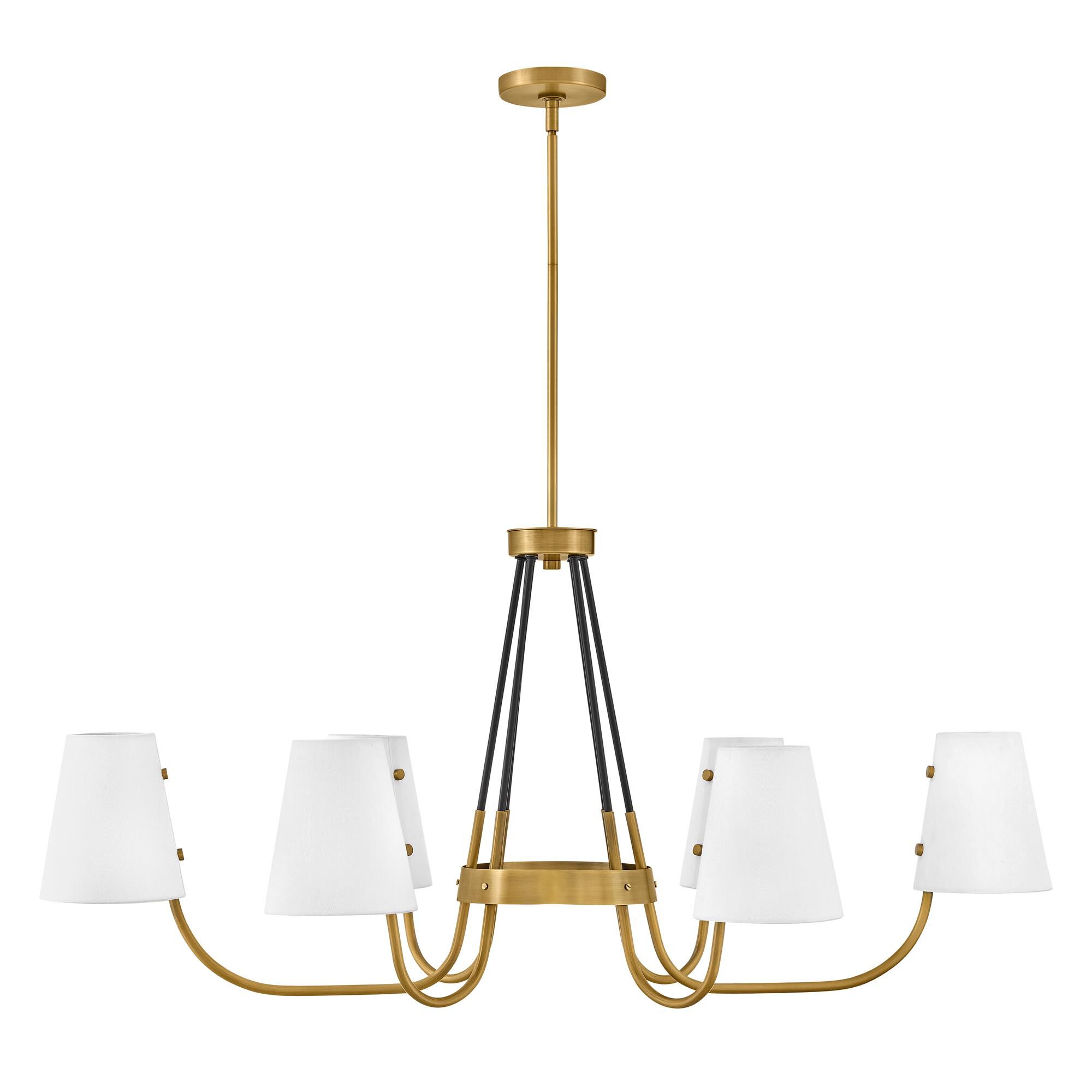 Shown in Heritage Brass finish and Off-White Fabric shade