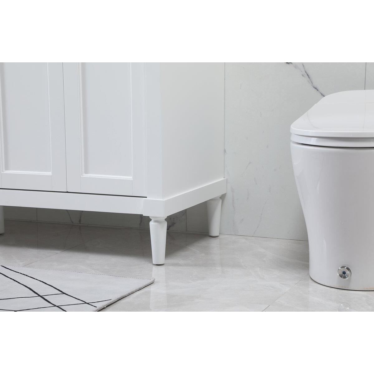 Shown in White finish and Double Bathroom Vanity accent