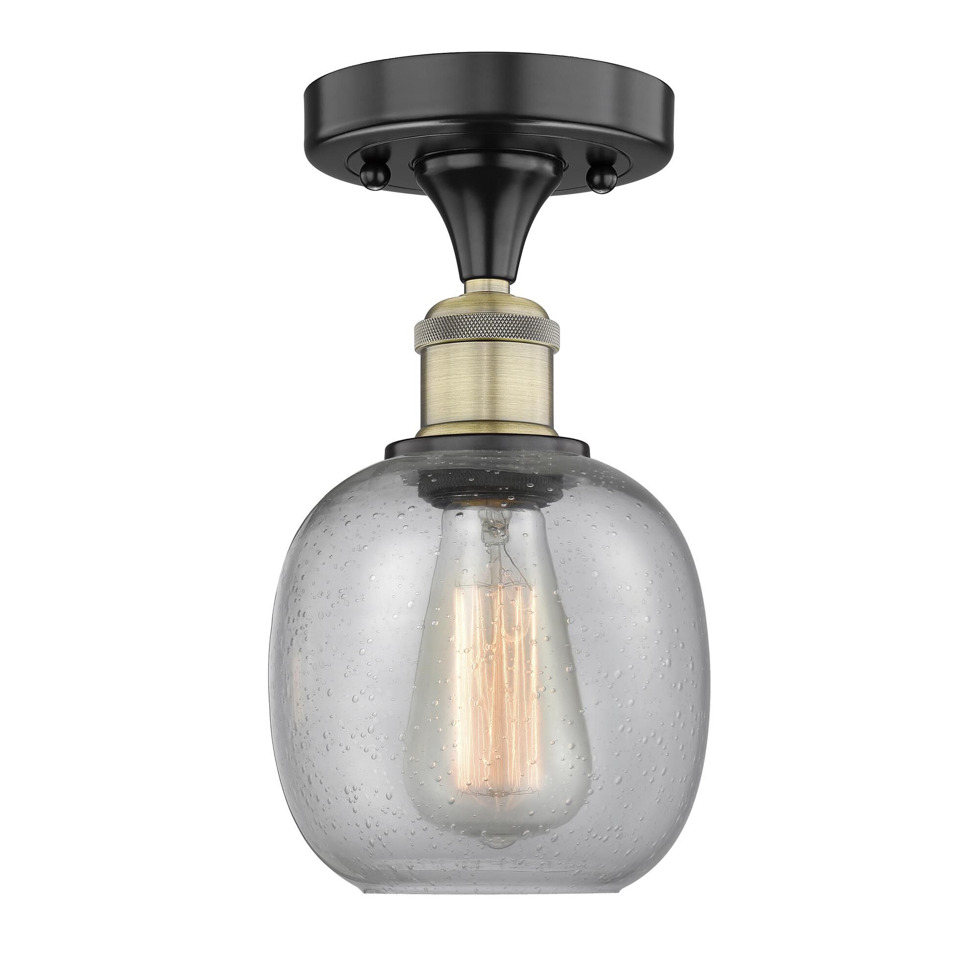 Shown in Black Antique Brass finish and Seedy glass