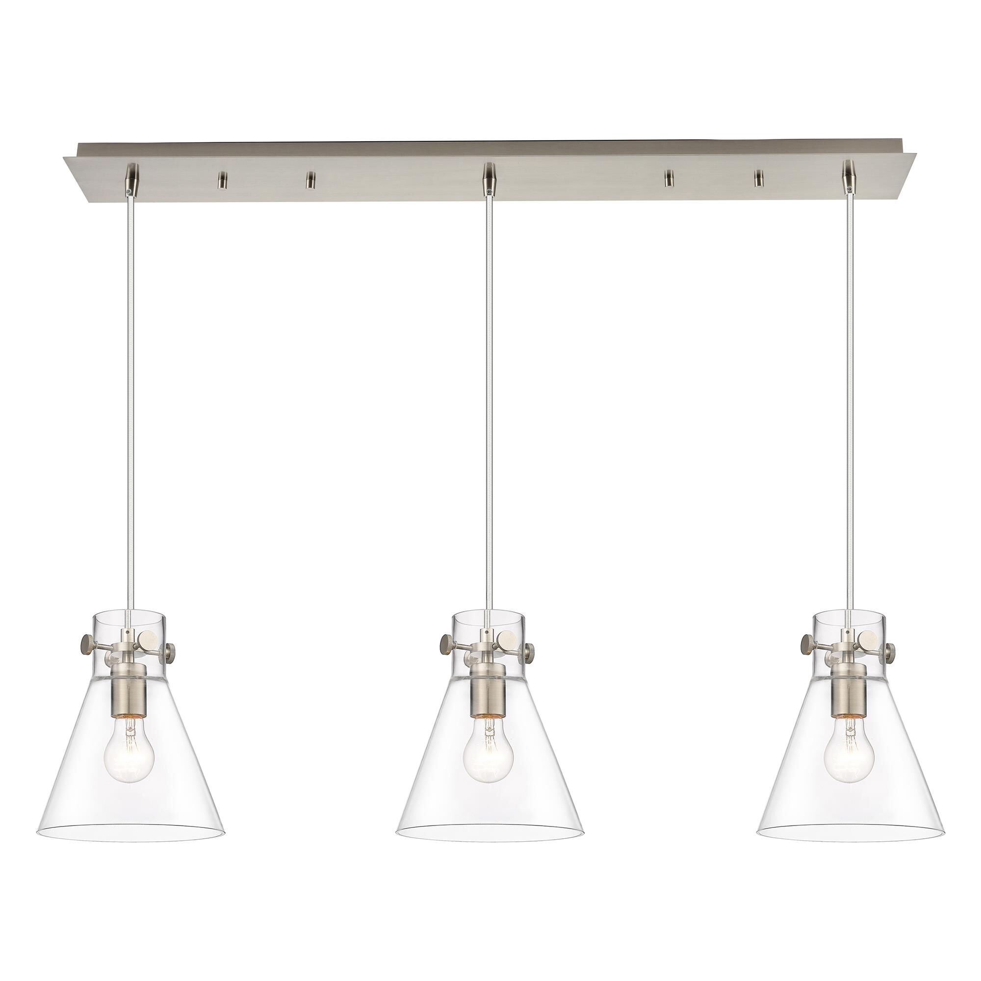 Shown in Brushed Satin Nickel finish and Clear glass and Clear Glass shade