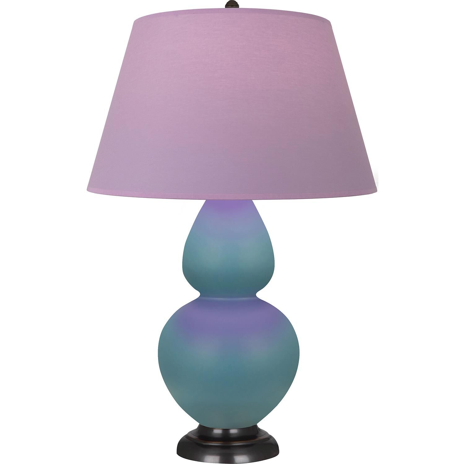 Shown in Matte Steel Blue finish and Lavender and Plum shade and Deep Patina Bronze accent
