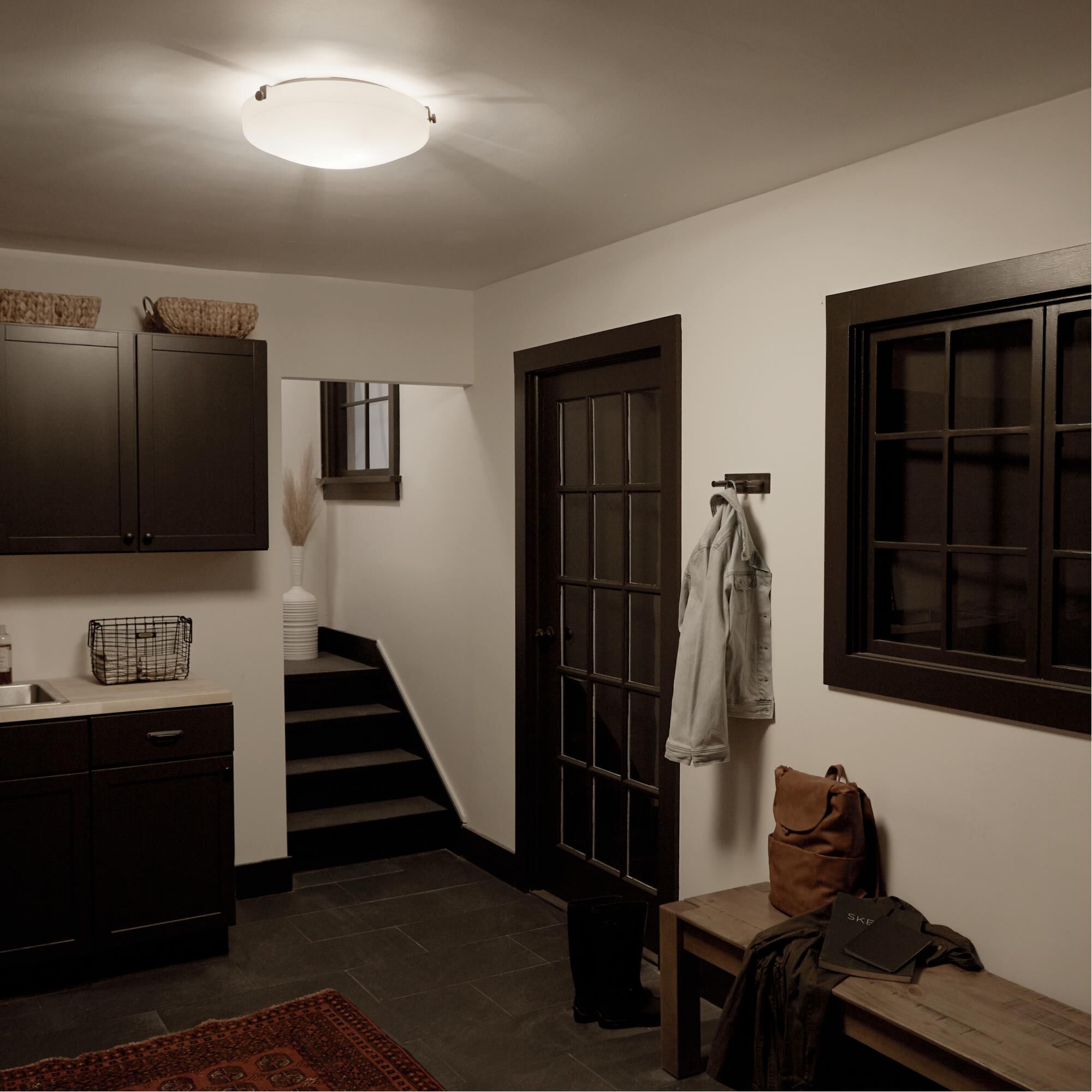 Shown in Olde Bronze finish and Satin Etched White glass