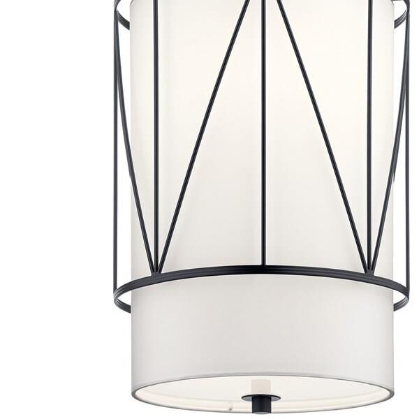 Shown in Black finish and Satin Etched glass and White Fabric shade