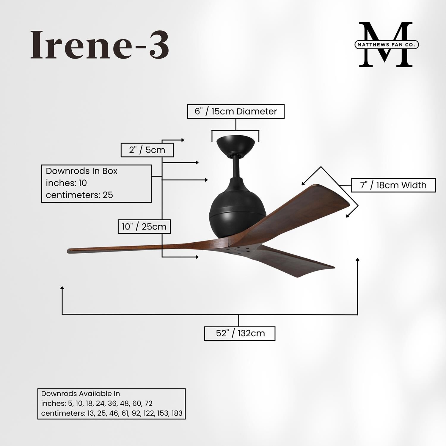 Irene 52 Inch 3 Blade Ceiling Fan by Matthews Fan Company