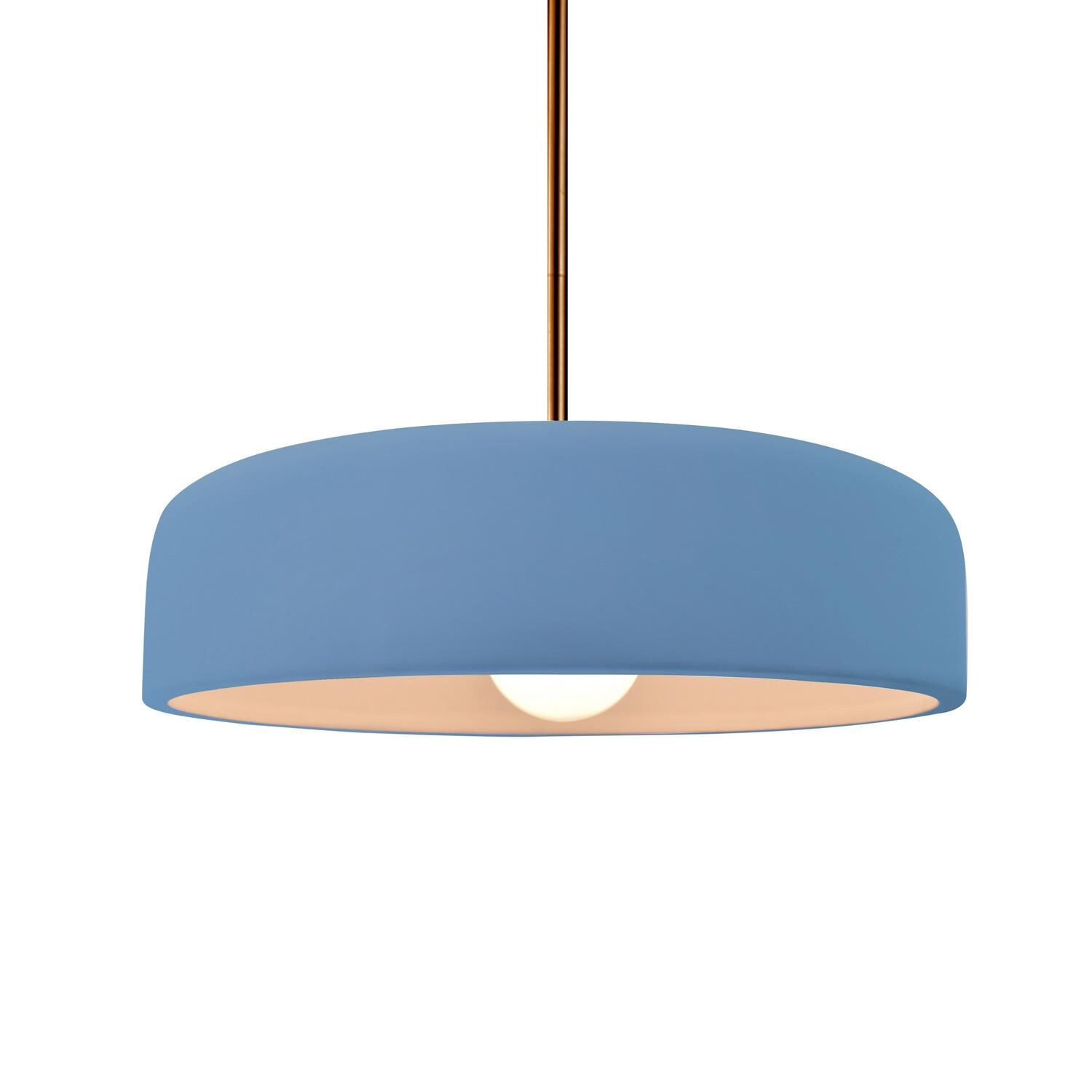Shown in Brushed Brass finish and Sky Blue shade