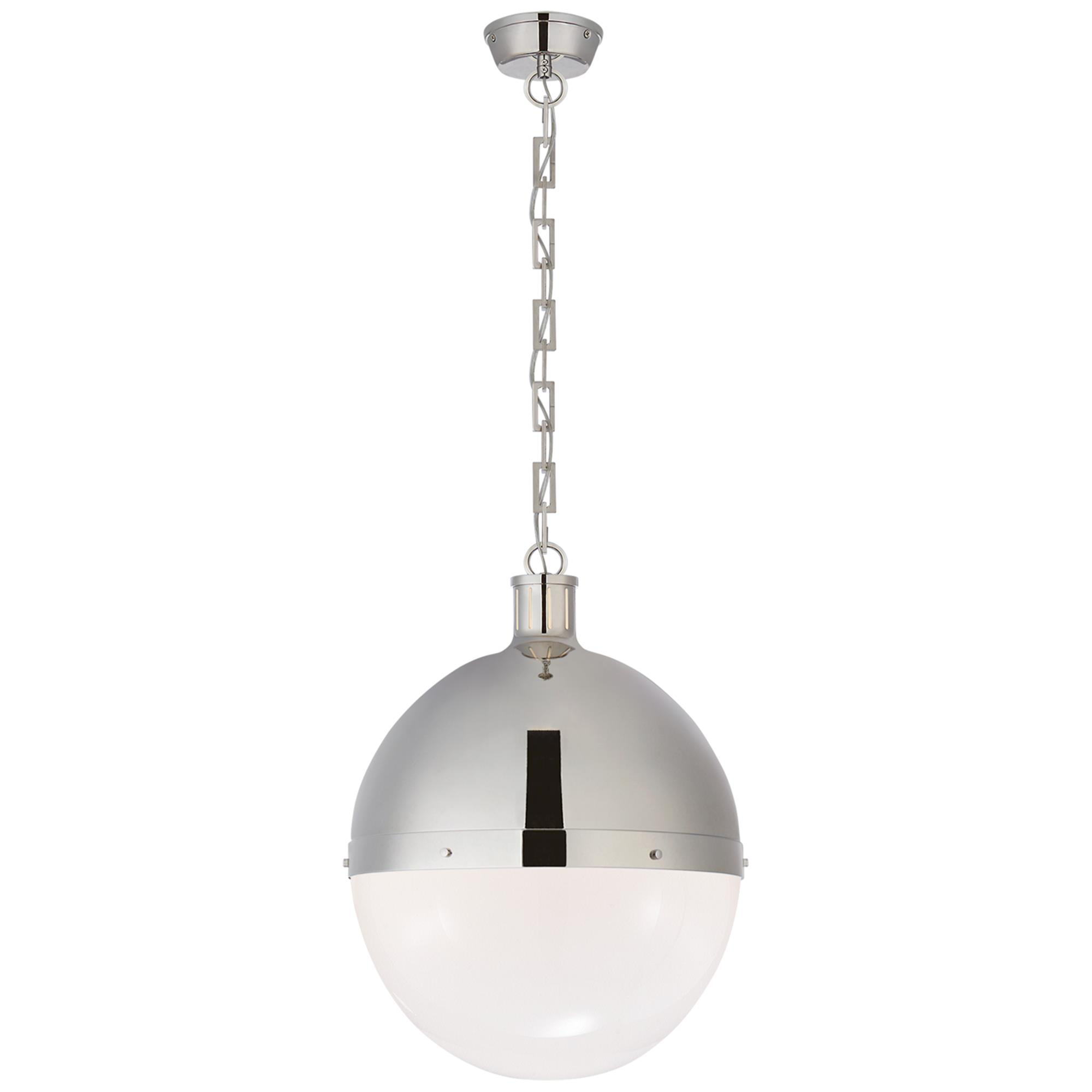 Shown in Polished Nickel finish and White glass