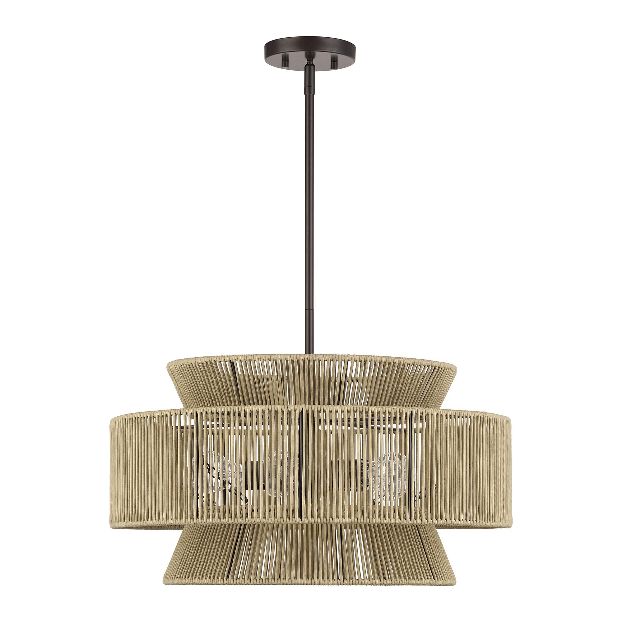 Shown in English Bronze finish and Hand-Woven Venetian Gold Color Polyester Rope shade