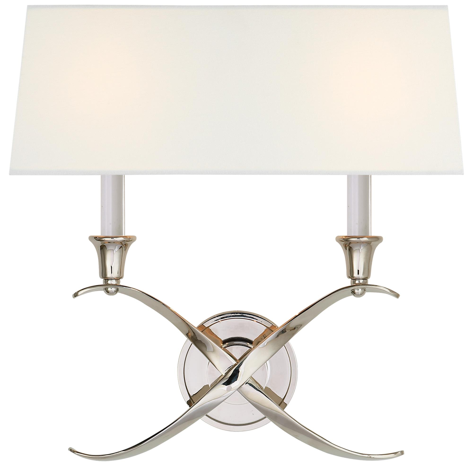 Shown in Polished Nickel finish and Linen shade
