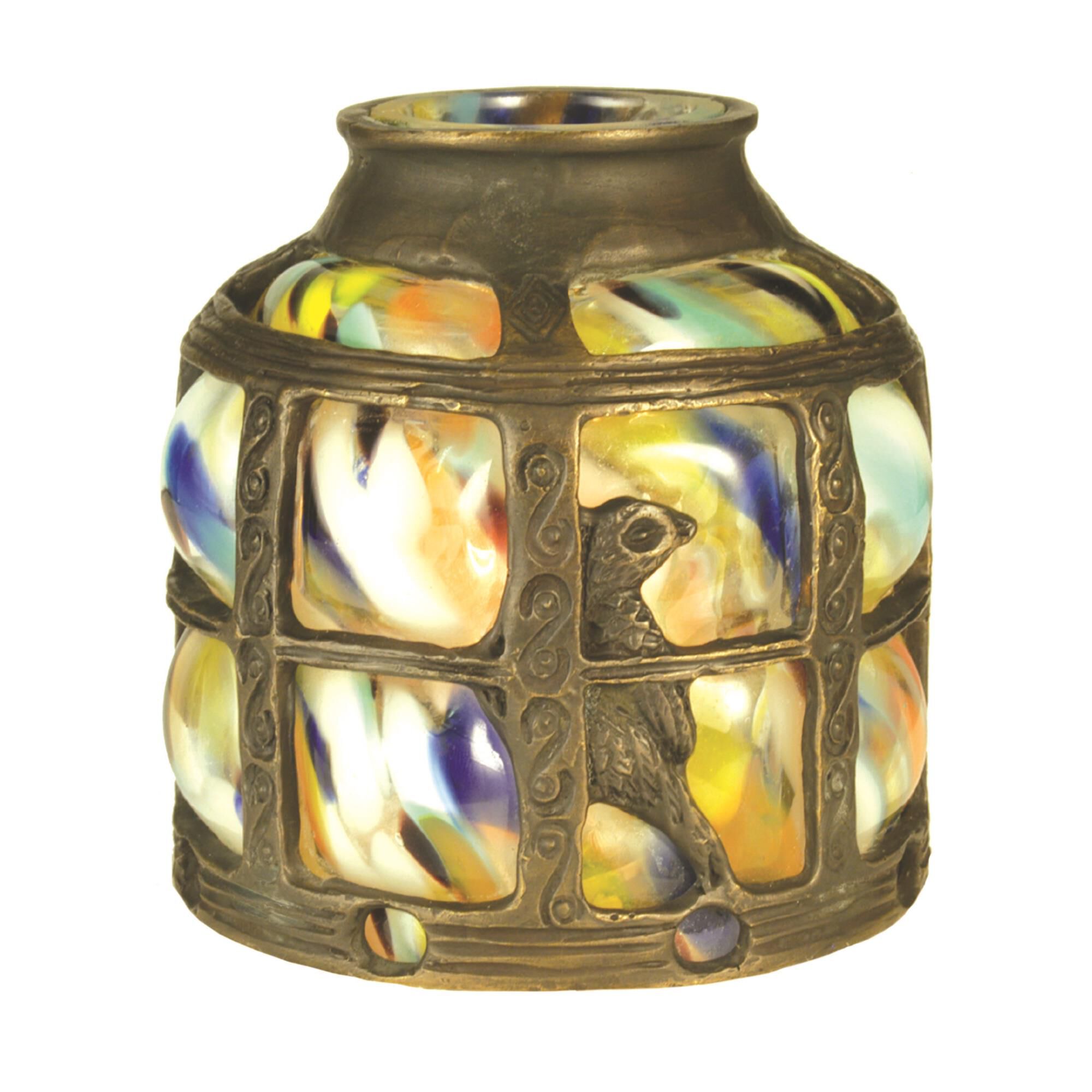 Shown in Antique Finish finish and White Multi glass