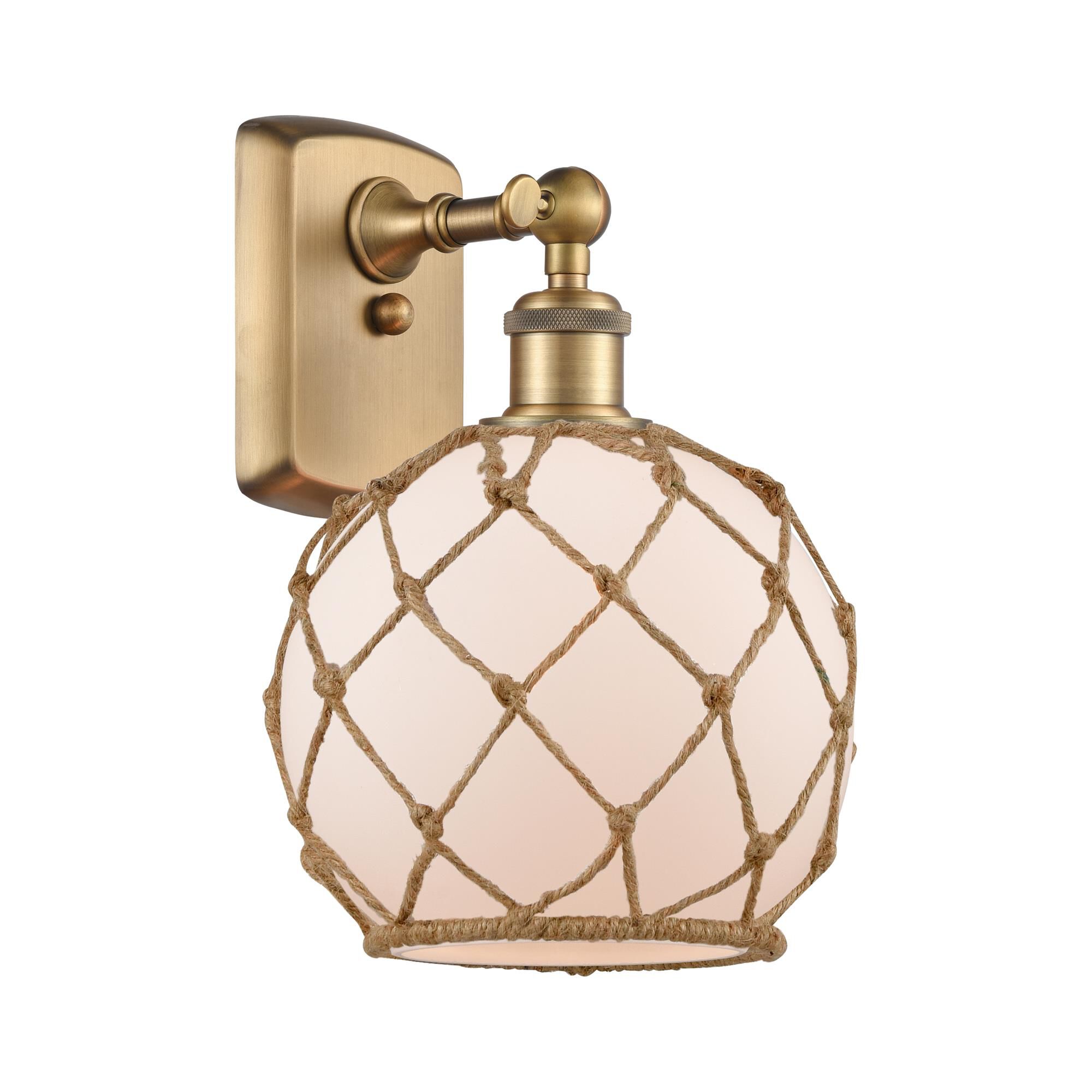 Shown in Brushed Brass finish and Sphere glass and Glass And Rope shade