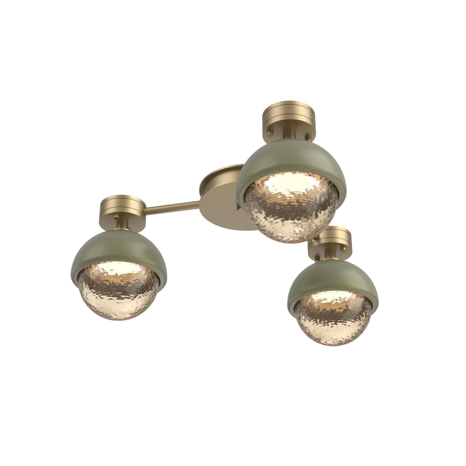 Shown in Gilded Brass finish and Amber glass and Sage Green accent