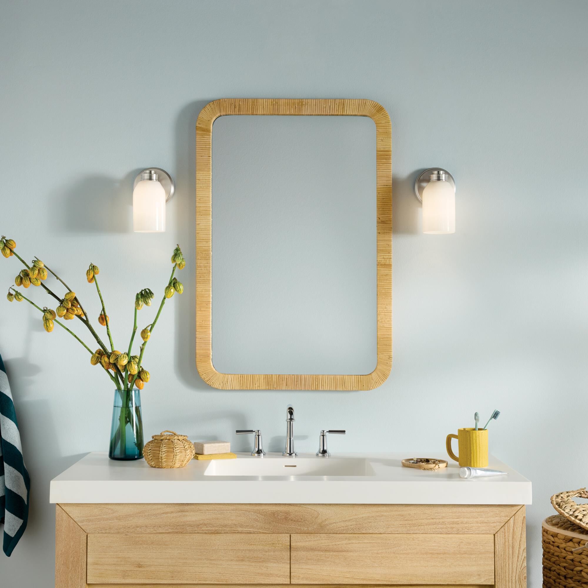 Shown in Brushed Nickel finish and Opal glass