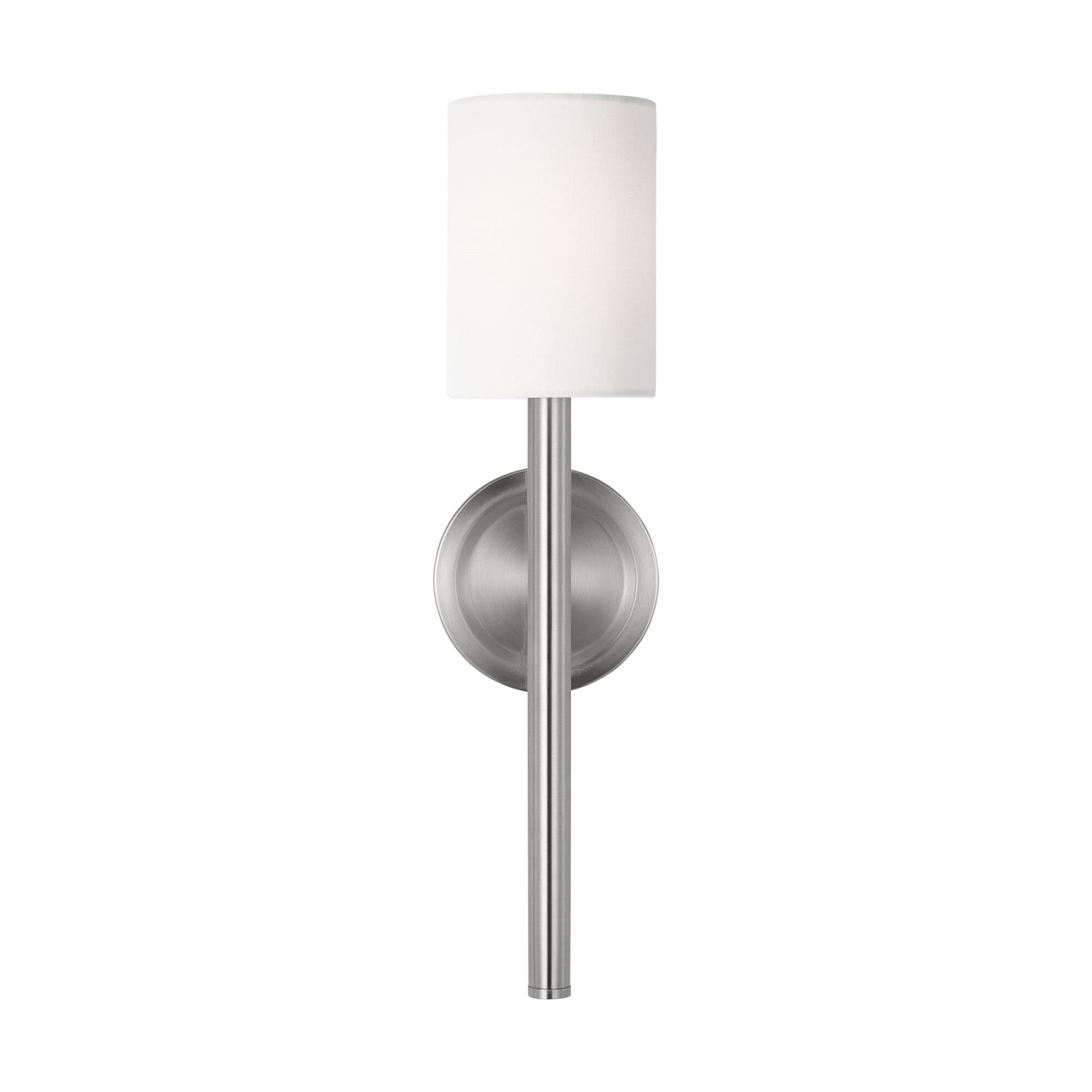 Shown in Brushed Nickel finish and White Linen shade