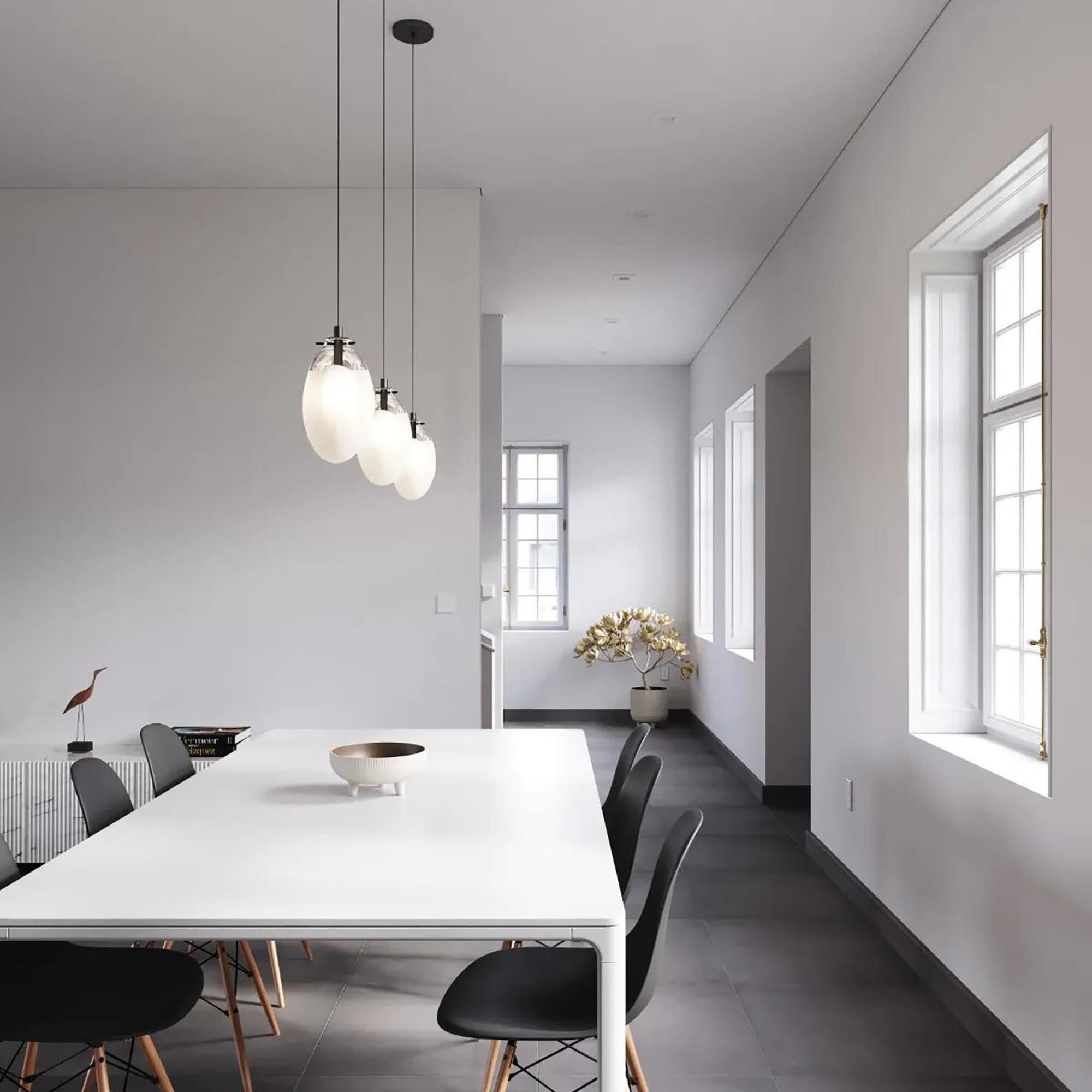 Shown in Satin Black finish and Poured White glass