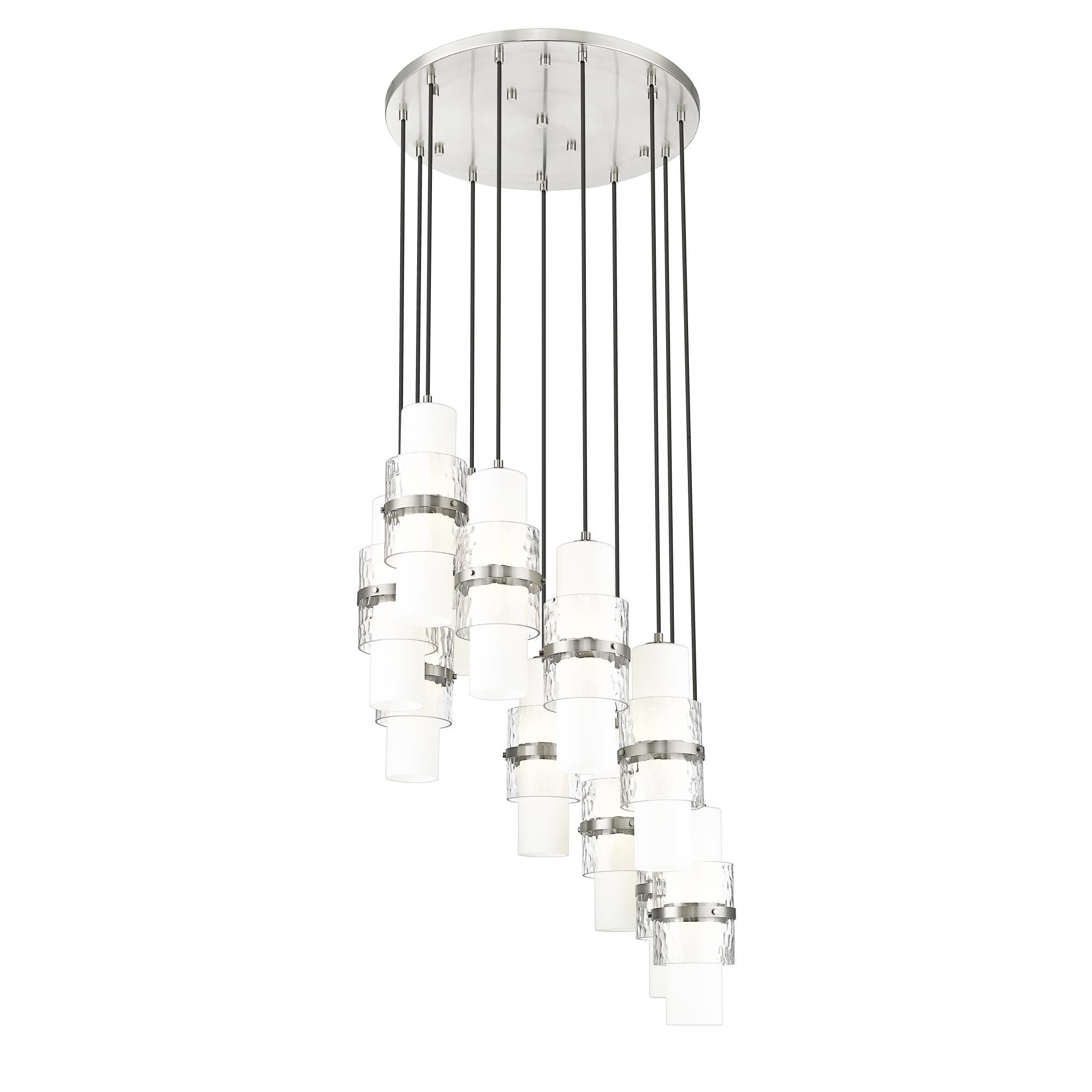 Shown in Brushed Nickel finish and Clear + Etched Opal glass and Clear + Etched Opal shade