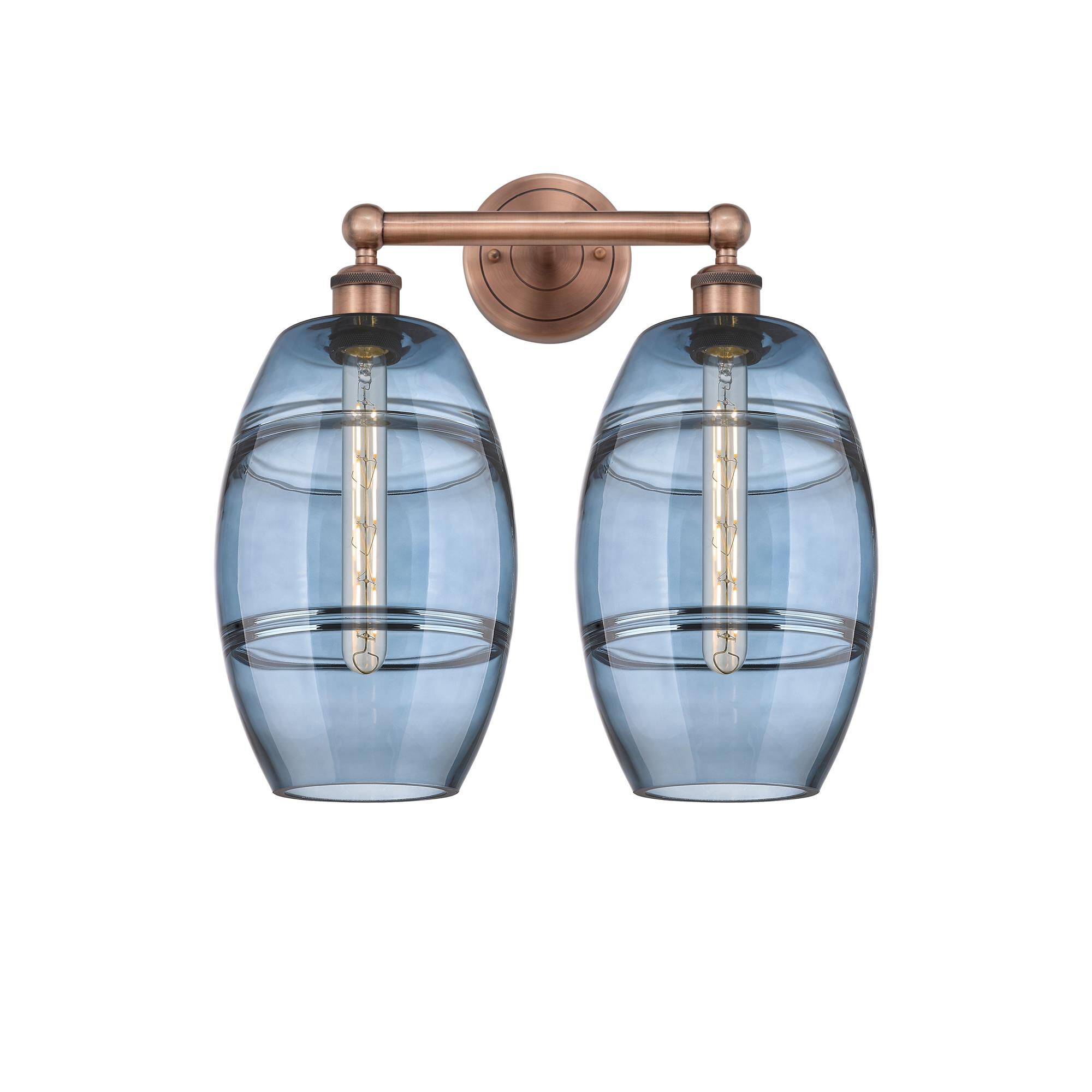Shown in Antique Copper finish and Princess Blue glass