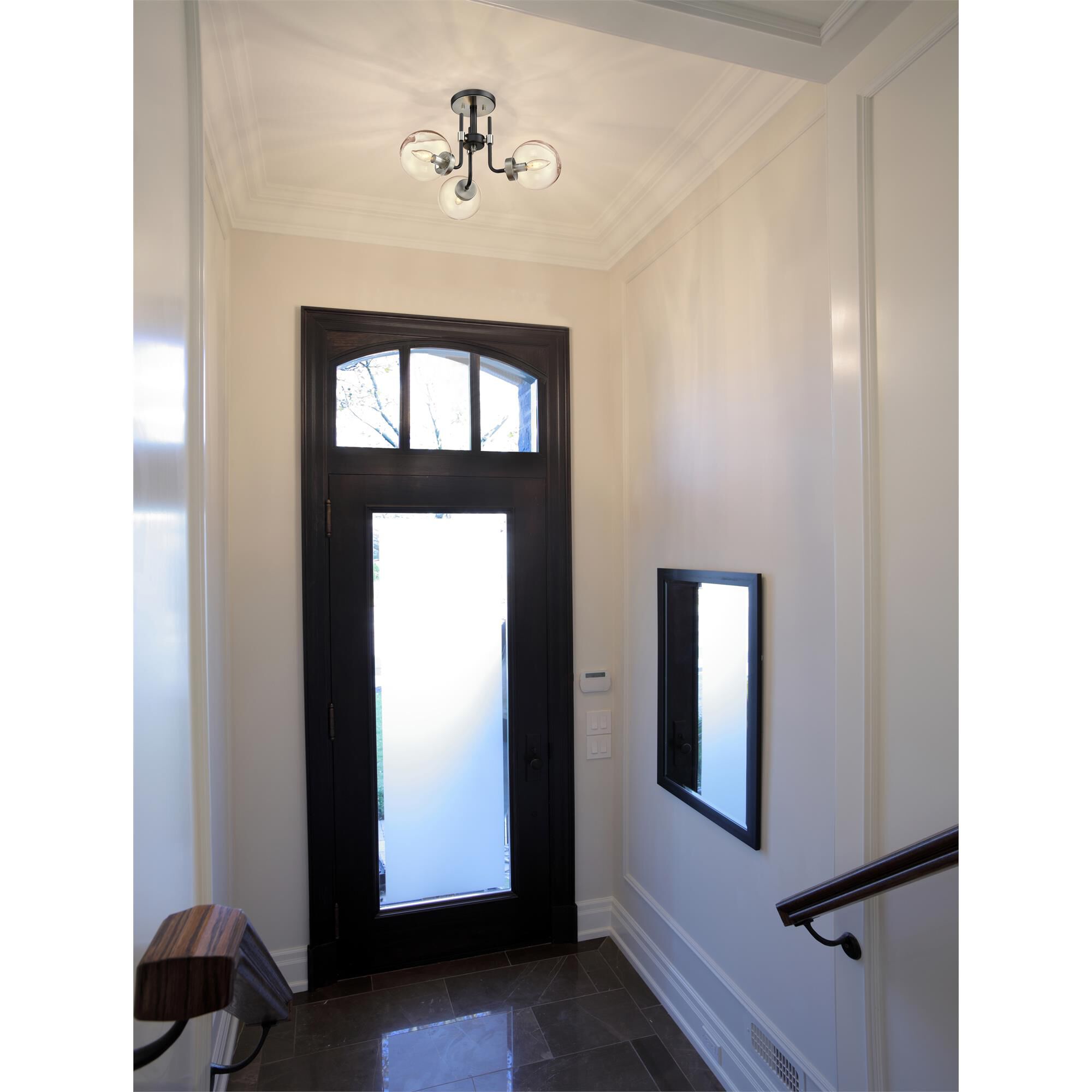 Shown in Matte Black + Brushed Nickel finish and Glass shade