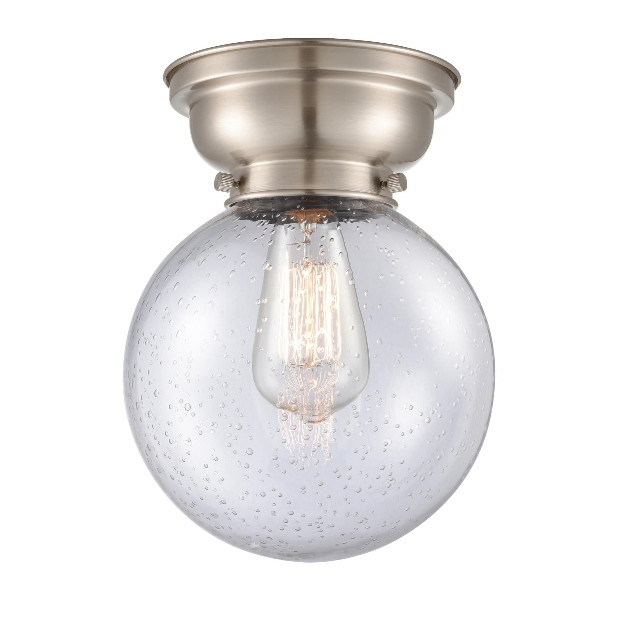Shown in Brushed Satin Nickel finish and Globe glass and Glass shade