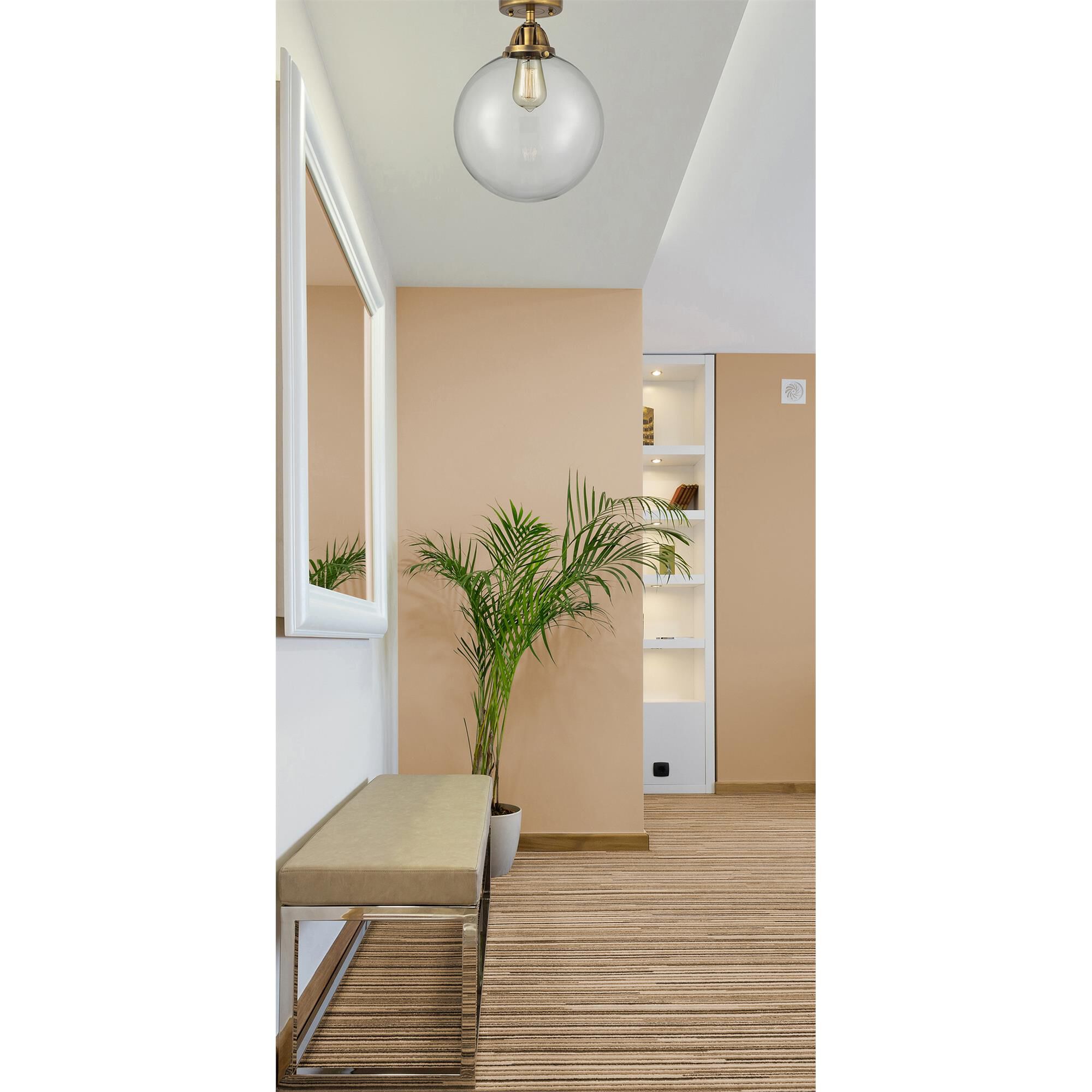 Shown in Brushed Brass finish and Clear Beacon glass and No Shade shade