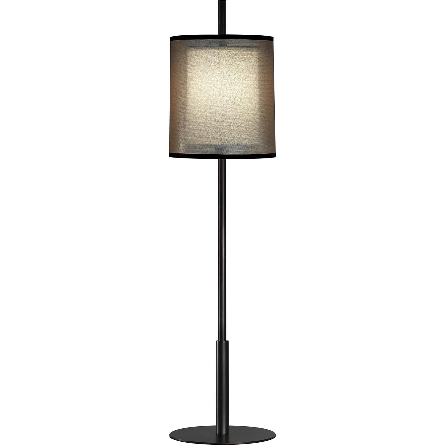 Shown in Deep Patina Bronze finish and Bronze Transparent Fabric Exterior With Ascot White Fabric Interior shade