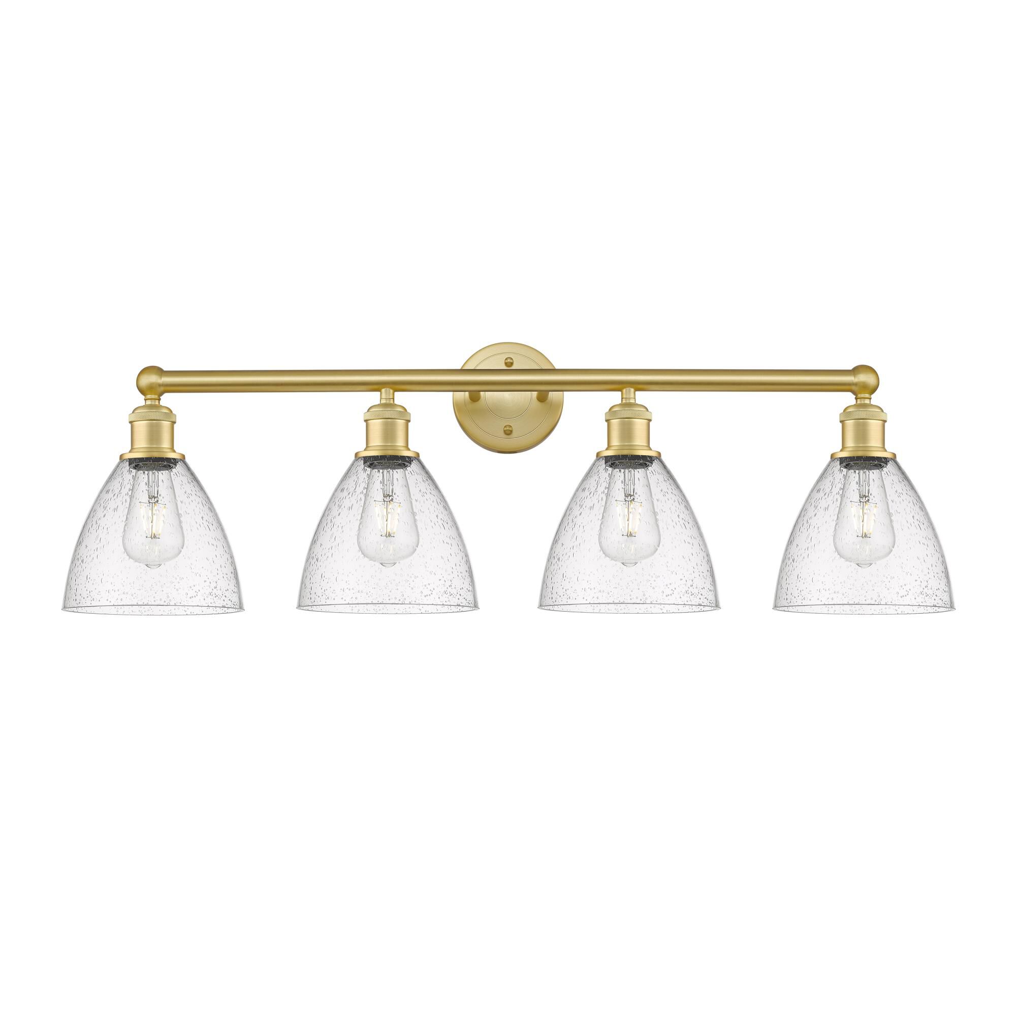 Shown in Satin Gold finish and Seedy glass