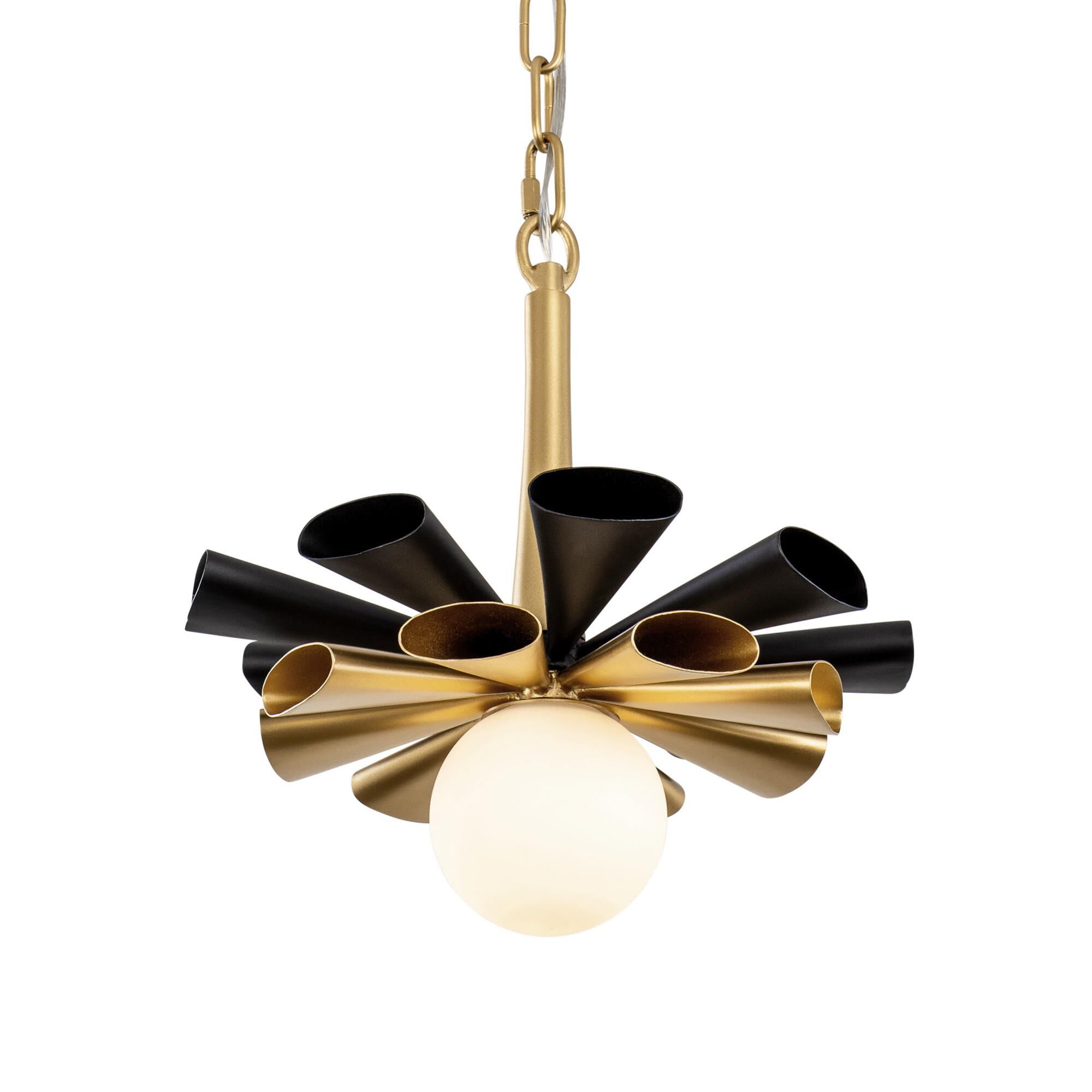 Shown in Black and Gold finish and Frosted Opal White glass