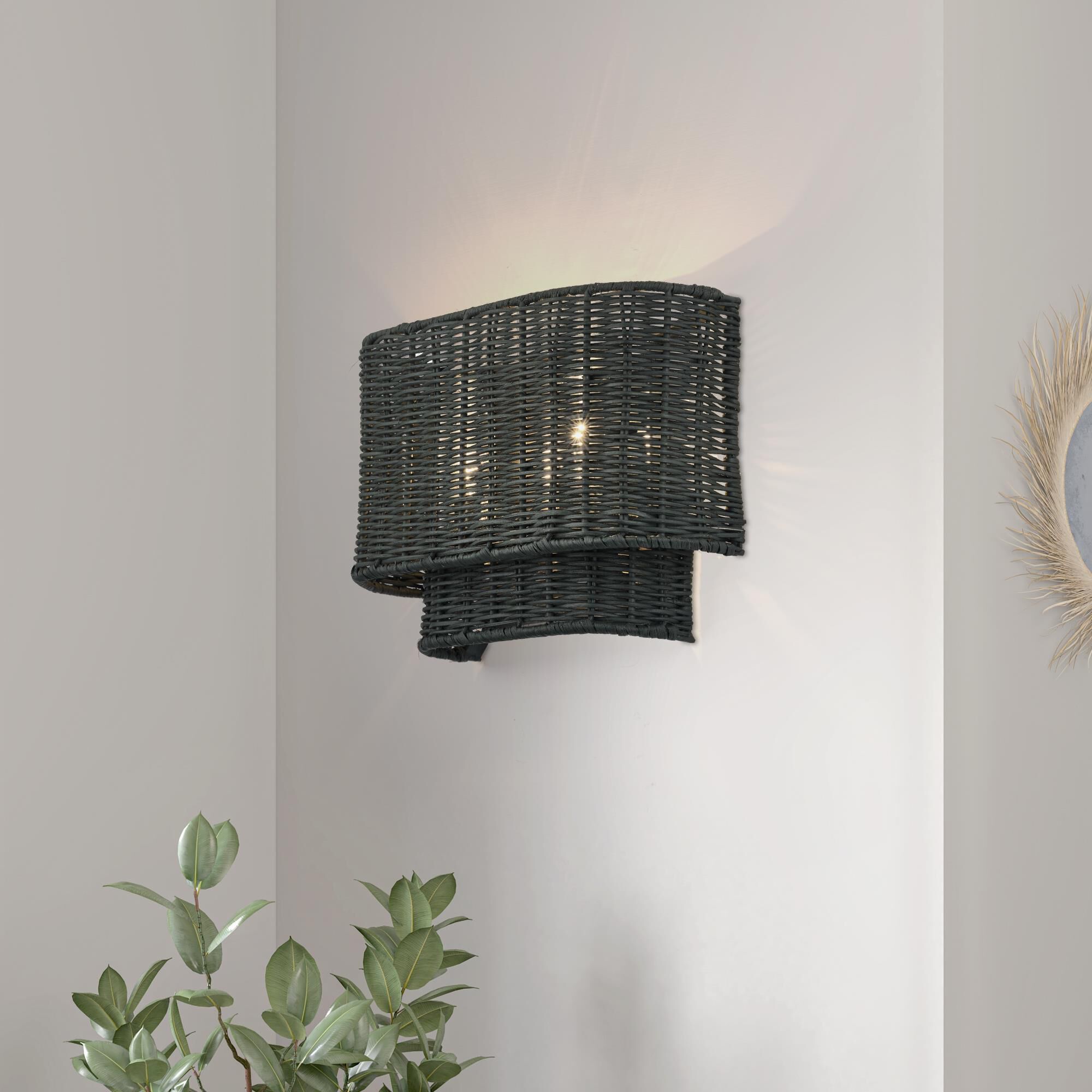 Shown in Brushed Nickel finish and Hand-Woven Charred Gray Color Rattan shade