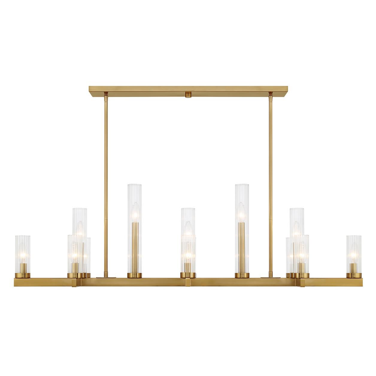 Shown in Warm Brass finish and Clear Ribbed glass