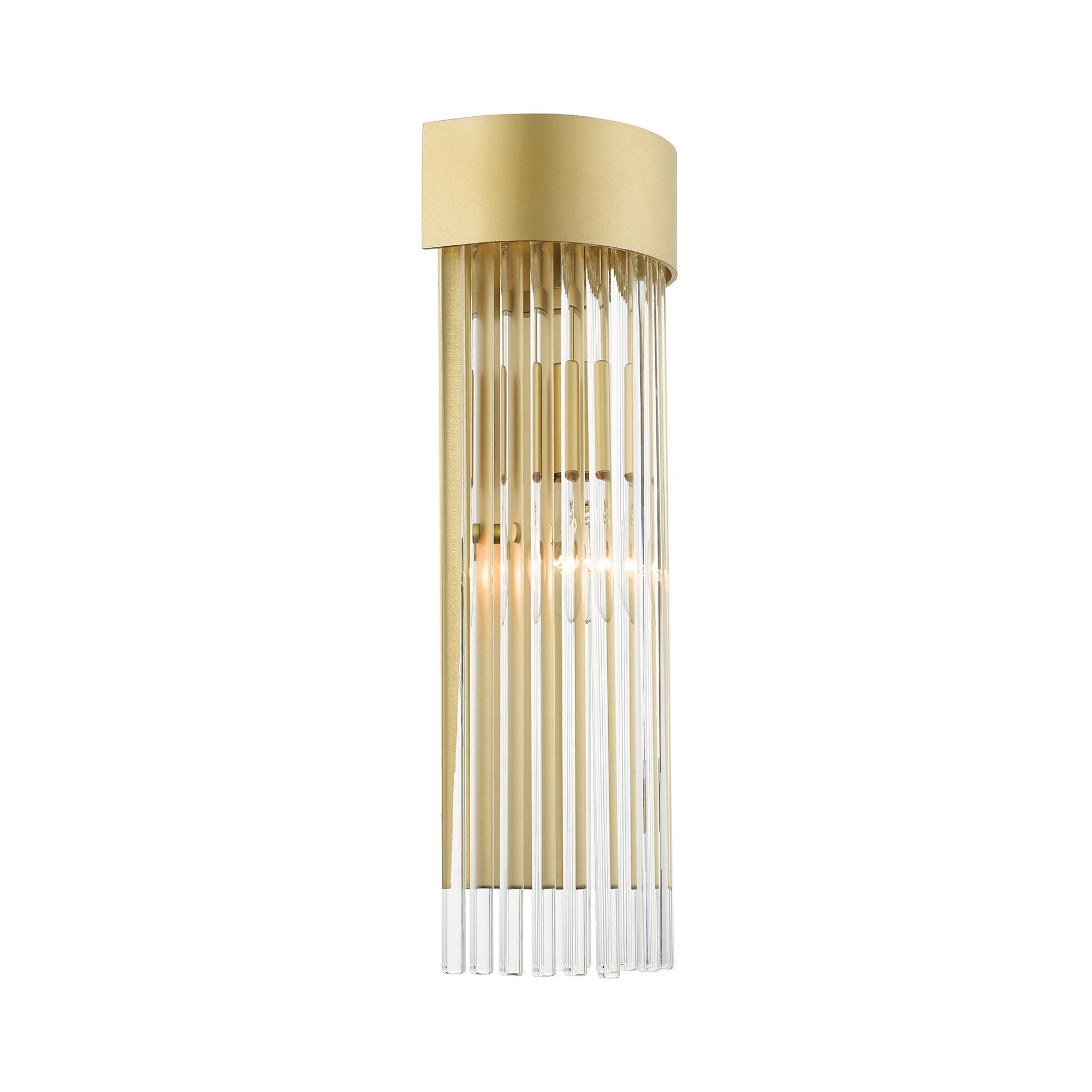 Shown in Soft Gold finish and Soft Gold Drum Shade With Clear Crystal Rods glass and Soft Gold Drum  With Clear Crystal Rods shade