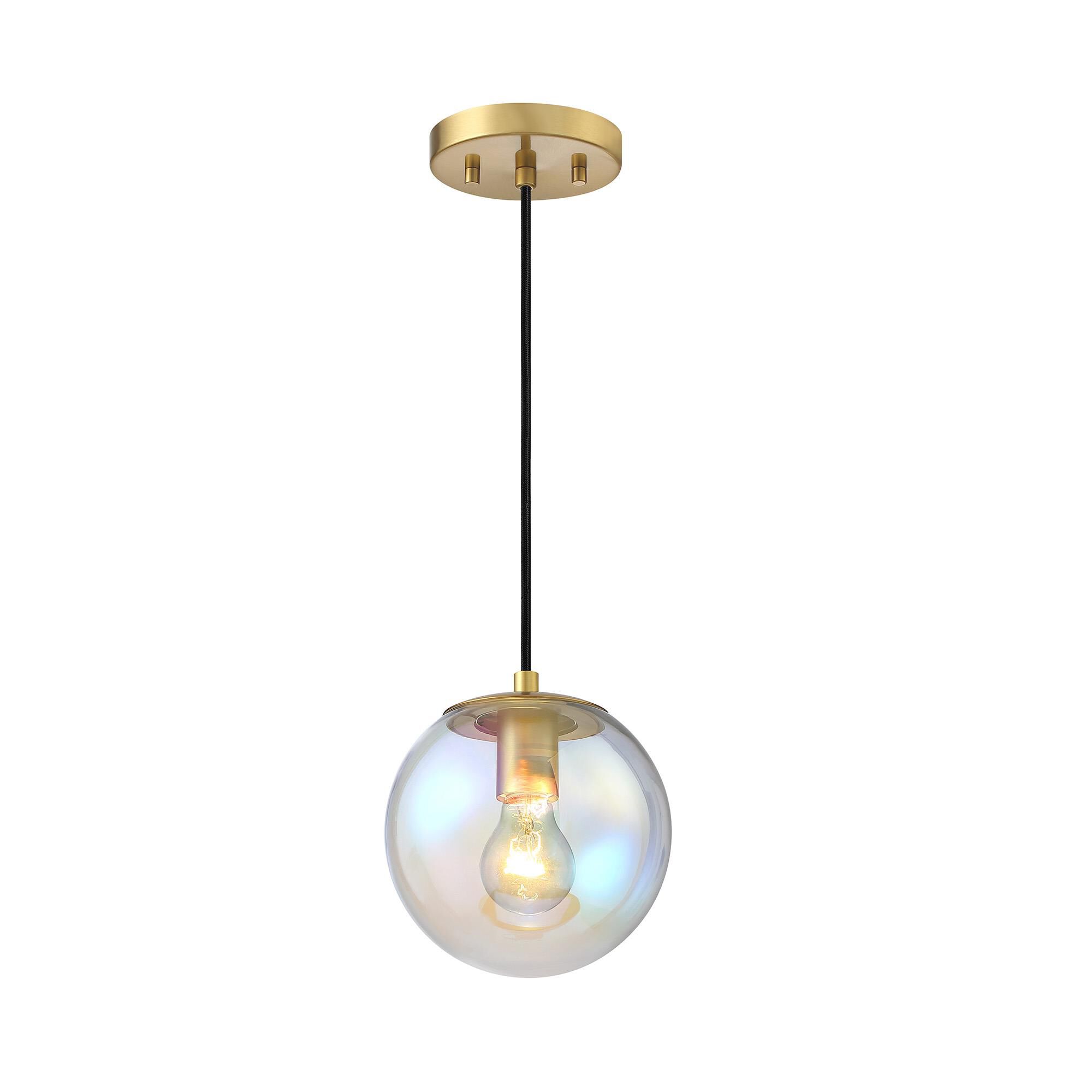 Shown in Brushed Gold finish and Clear Iridescent glass