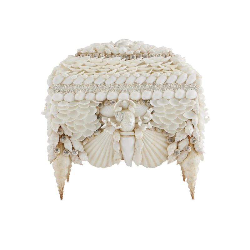 Boardwalk White Shell Jewelry Box Accent Box by Currey and Company