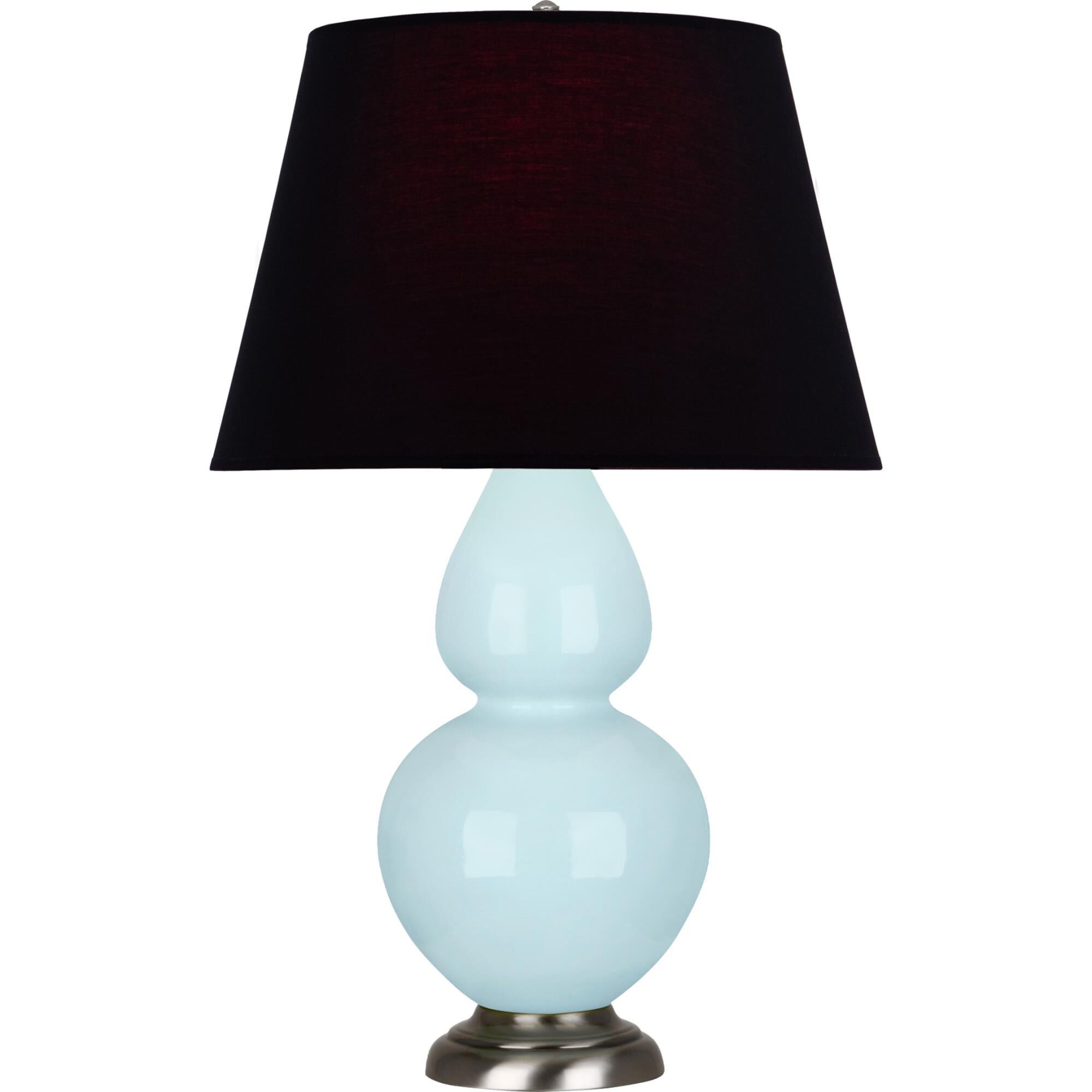 Shown in Baby Blue finish and Ink Black with Rose Red Lining shade and Antique Silver accent