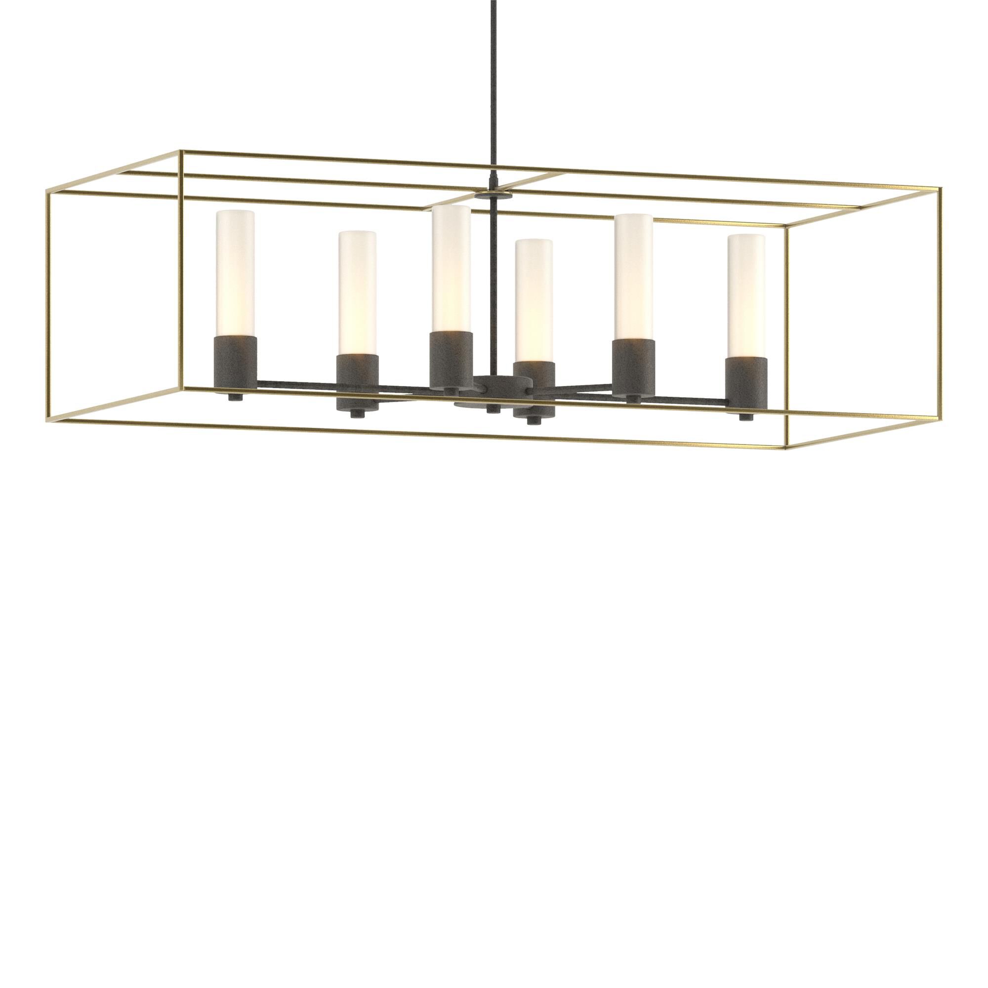 Shown in Natural Iron finish and Opal glass and Modern Brass accent