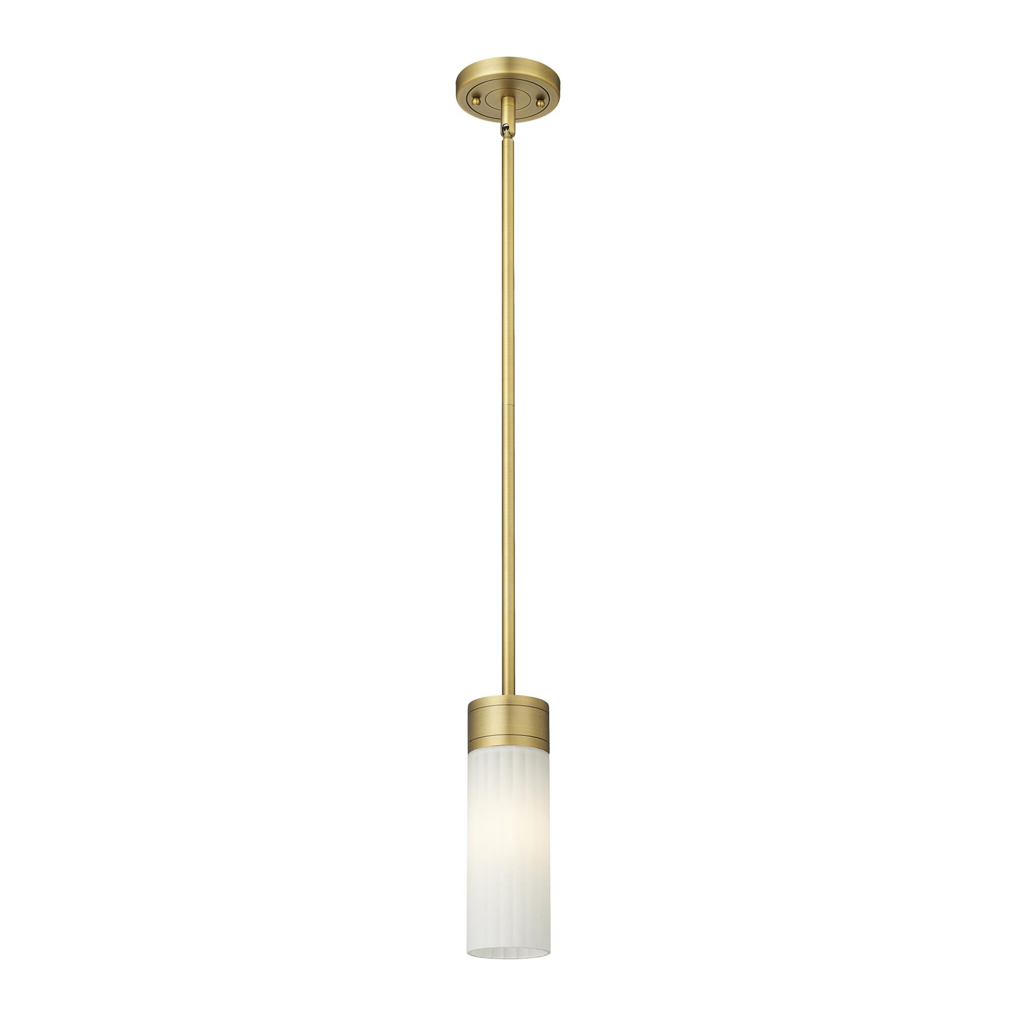 Shown in Brushed Brass finish and Matte White glass and Matte White Glass shade