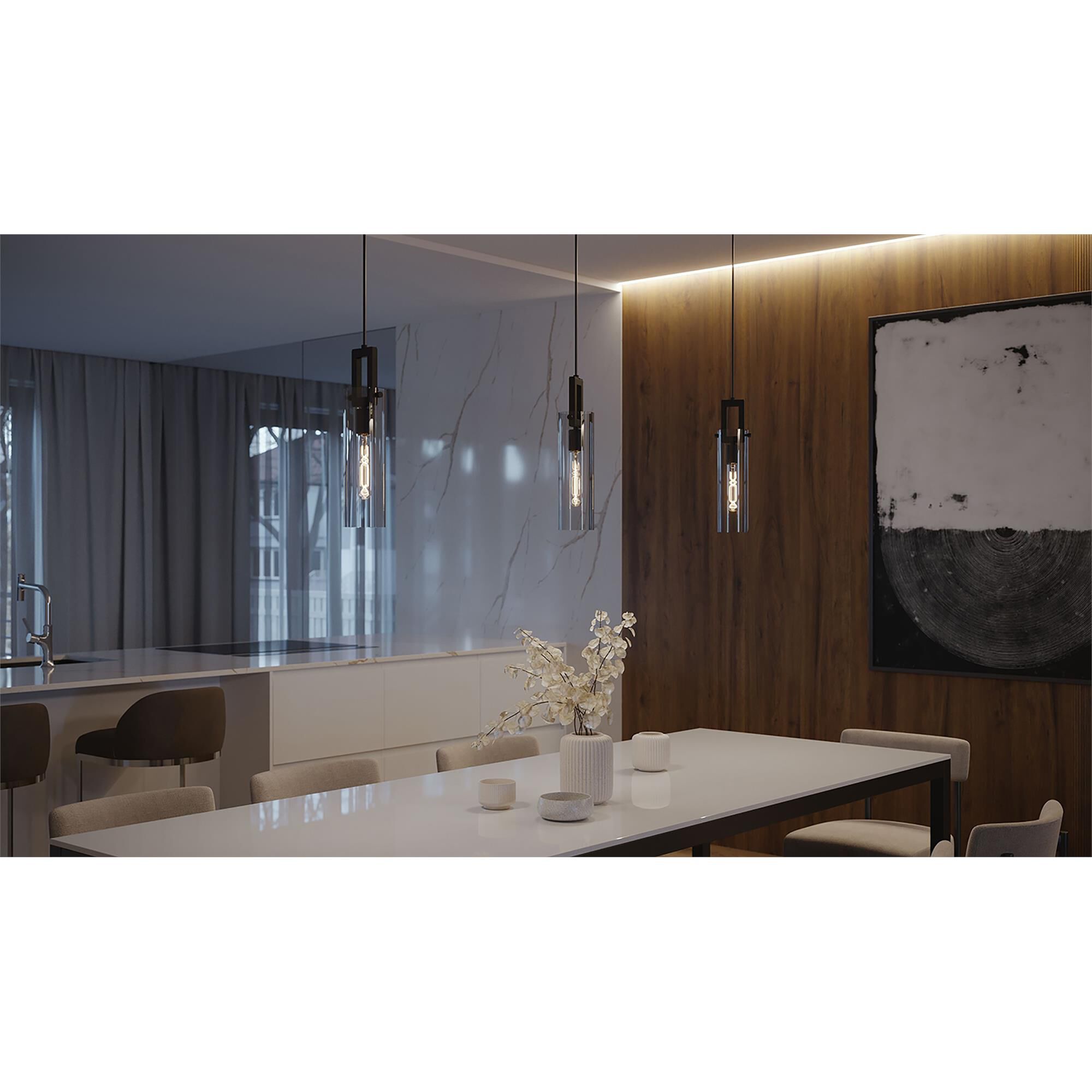 Shown in Black finish and Clear glass